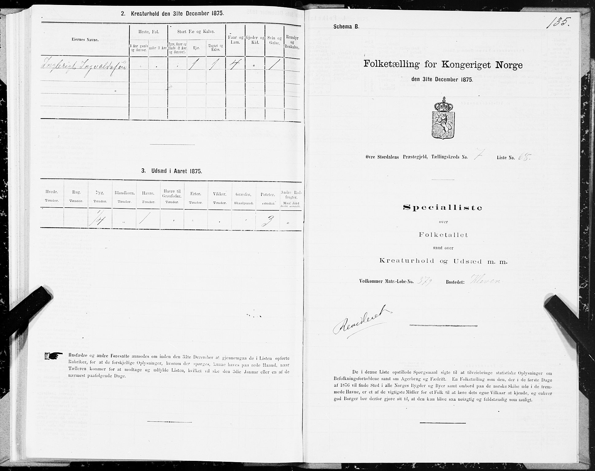 SAT, 1875 census for 1711P Øvre Stjørdal, 1875, p. 4135