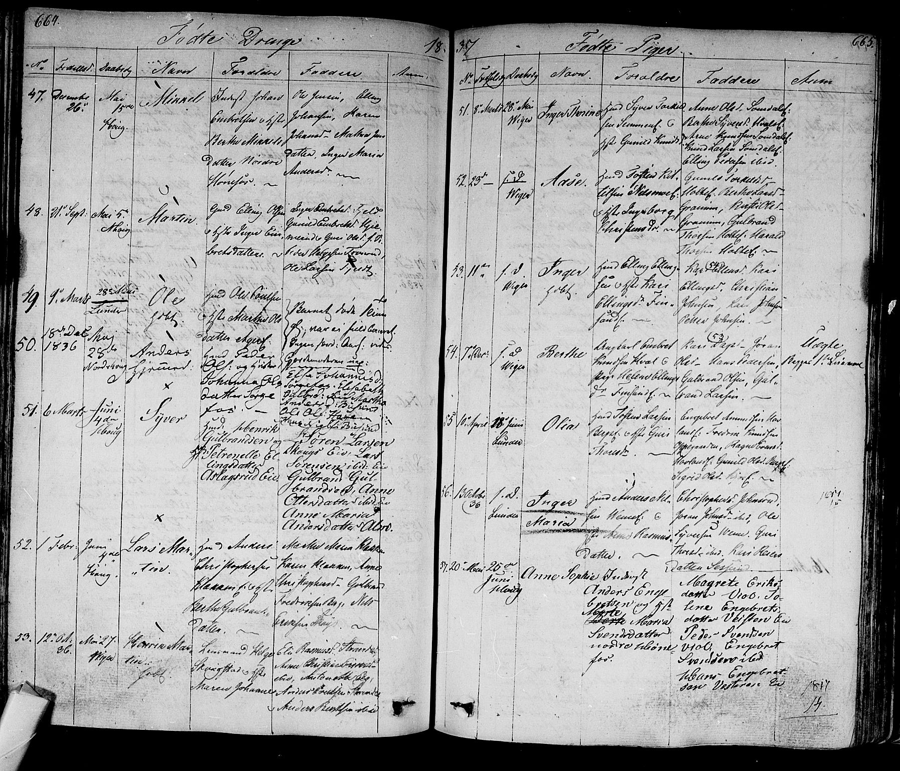 Norderhov kirkebøker, SAKO/A-237/F/Fa/L0009: Parish register (official) no. 9, 1819-1837, p. 664-665