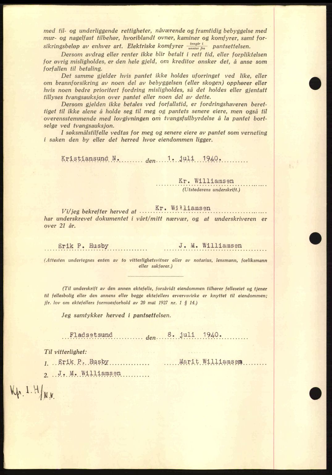 Nordmøre sorenskriveri, AV/SAT-A-4132/1/2/2Ca: Mortgage book no. B87, 1940-1941, Diary no: : 1062/1940