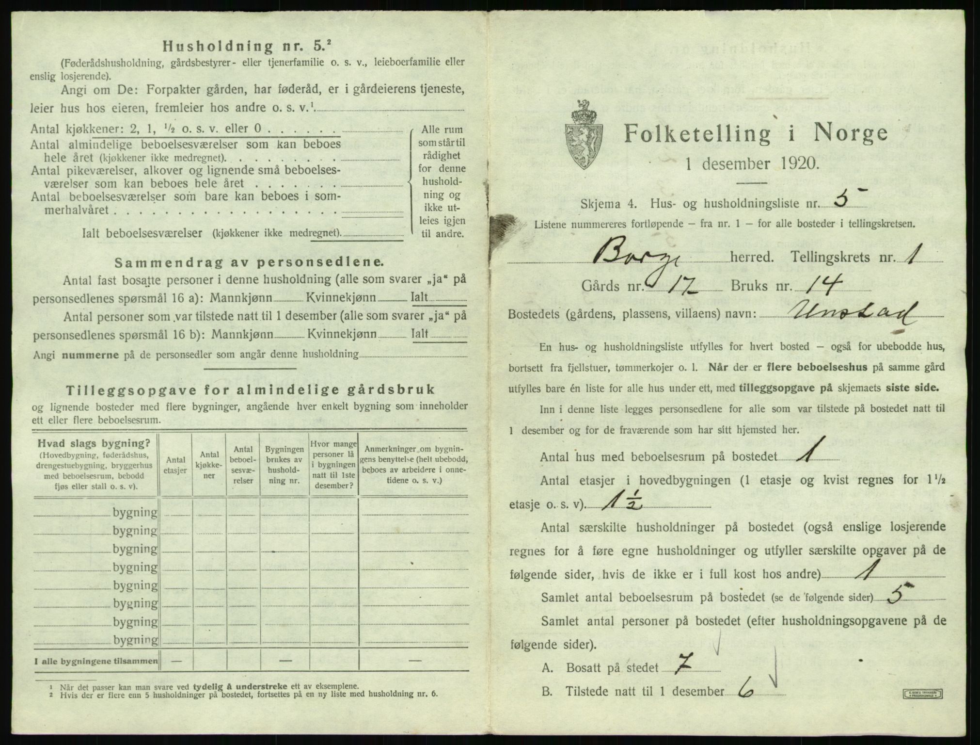 SAT, 1920 census for Borge, 1920, p. 61