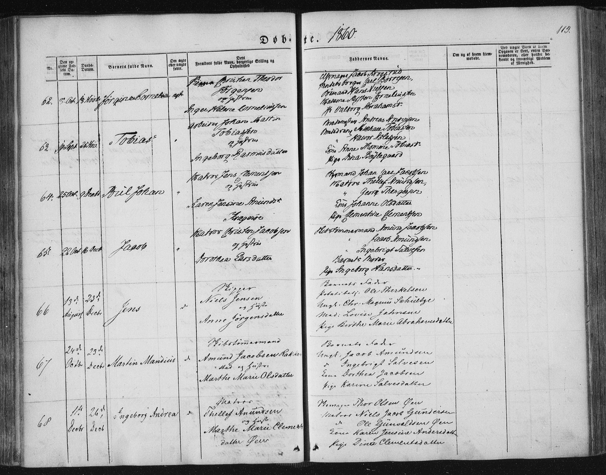 Kragerø kirkebøker, SAKO/A-278/F/Fa/L0006: Parish register (official) no. 6, 1847-1861, p. 113