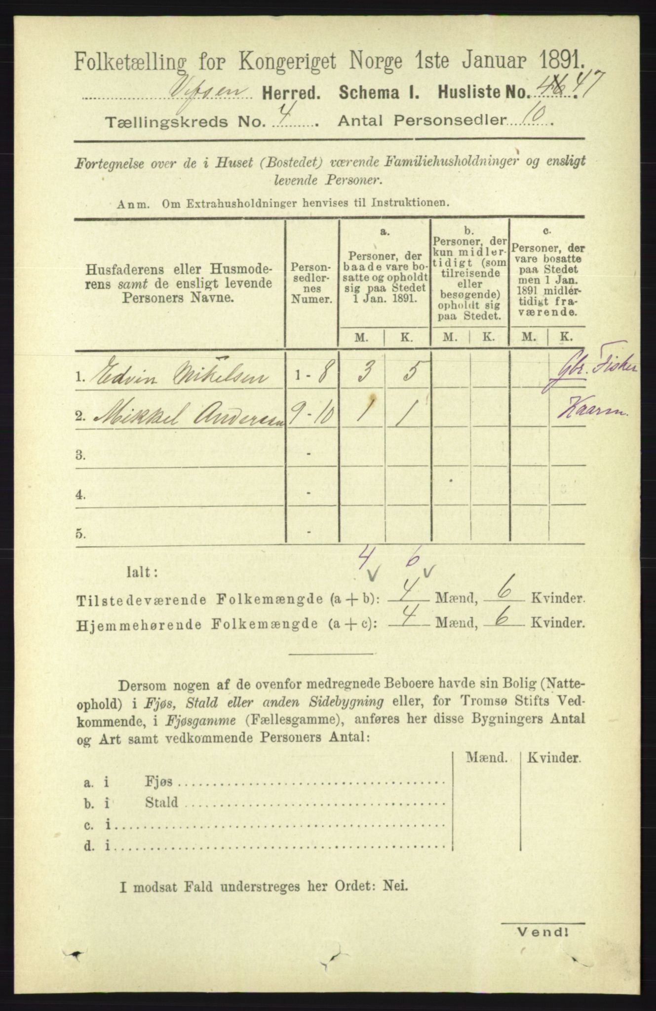 RA, 1891 census for 1824 Vefsn, 1891, p. 1609