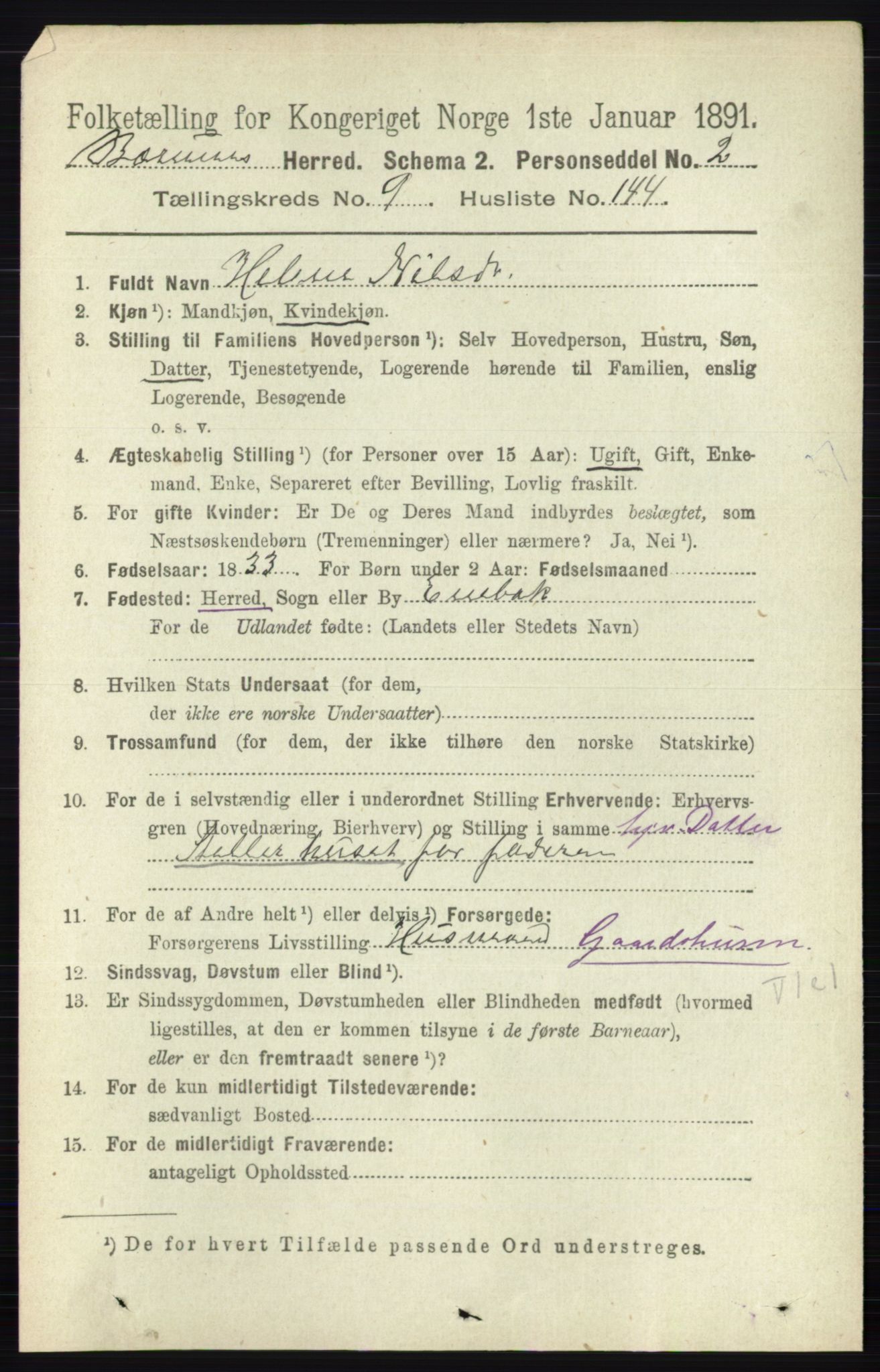 RA, 1891 census for 0219 Bærum, 1891, p. 6284