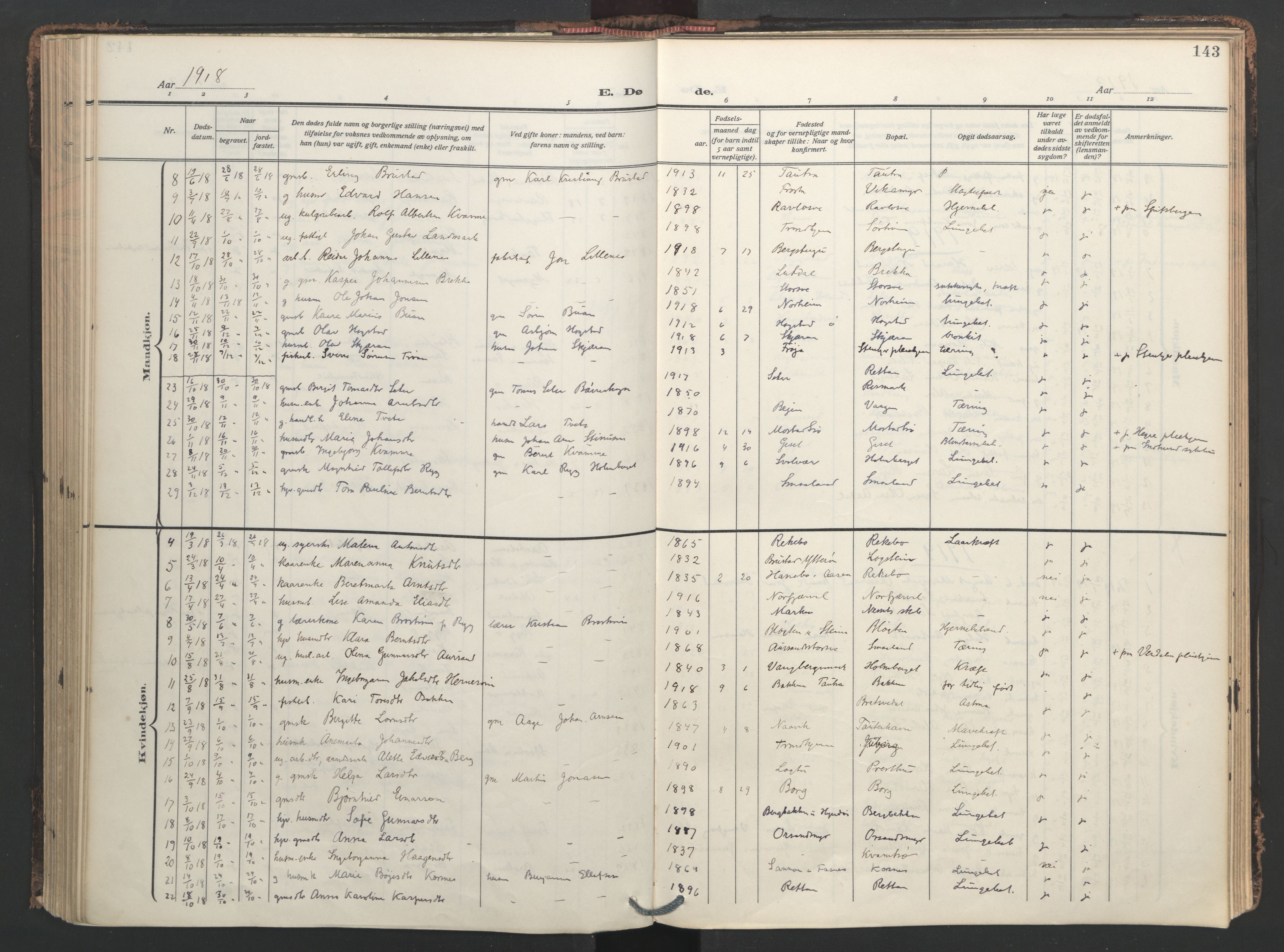 Ministerialprotokoller, klokkerbøker og fødselsregistre - Nord-Trøndelag, SAT/A-1458/713/L0123: Parish register (official) no. 713A12, 1911-1925, p. 143
