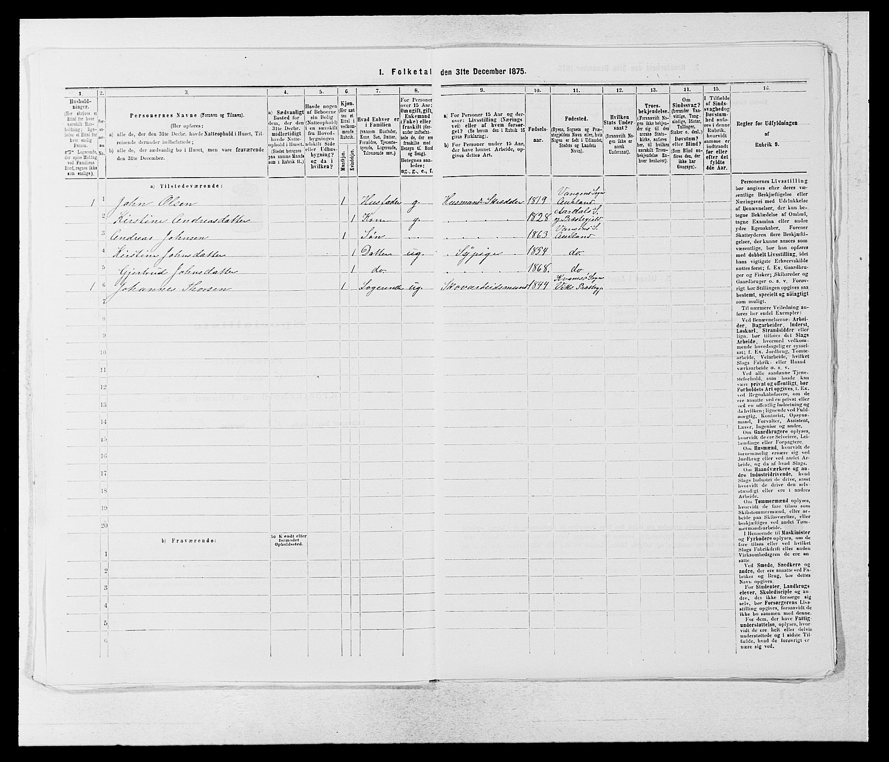 SAB, 1875 census for 1421P Aurland, 1875, p. 234