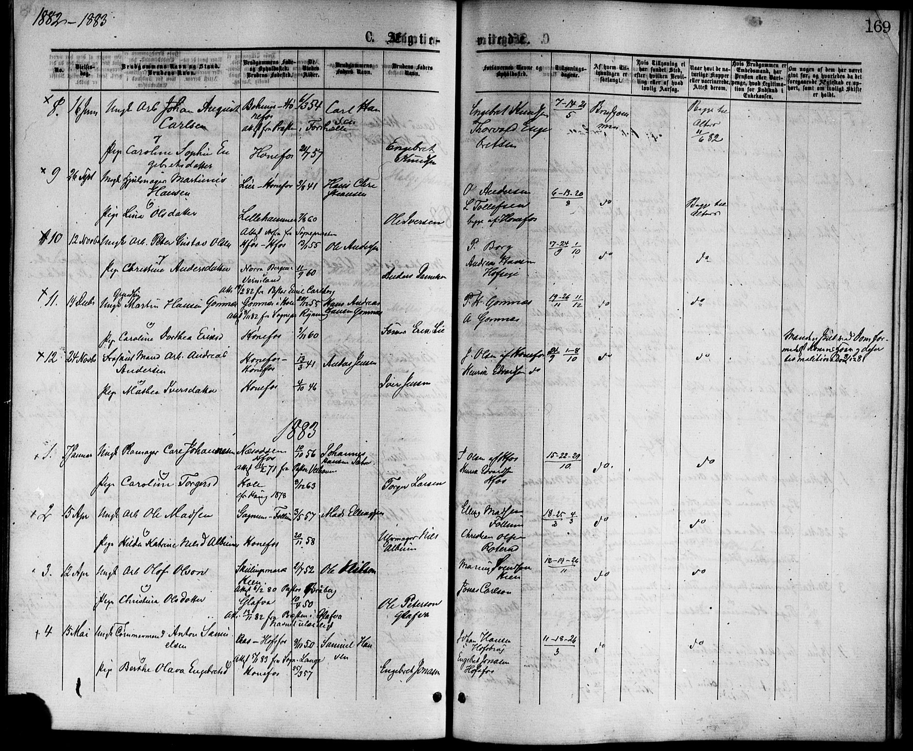 Hønefoss kirkebøker, AV/SAKO-A-609/F/Fa/L0001: Parish register (official) no. 1, 1875-1887, p. 169