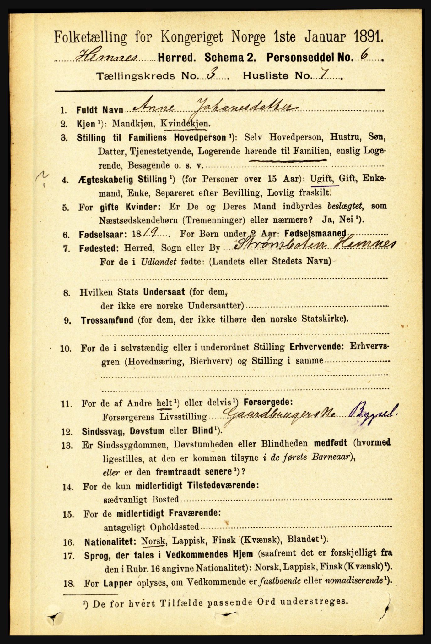 RA, 1891 census for 1832 Hemnes, 1891, p. 1975