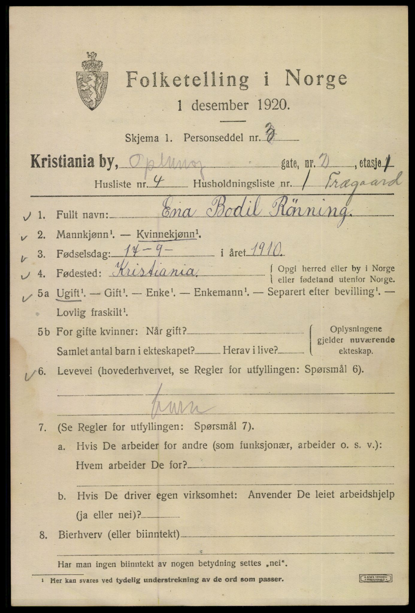 SAO, 1920 census for Kristiania, 1920, p. 434239