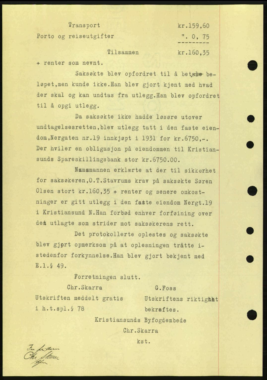 Kristiansund byfogd, SAT/A-4587/A/27: Mortgage book no. 31, 1938-1939, Diary no: : 400/1938