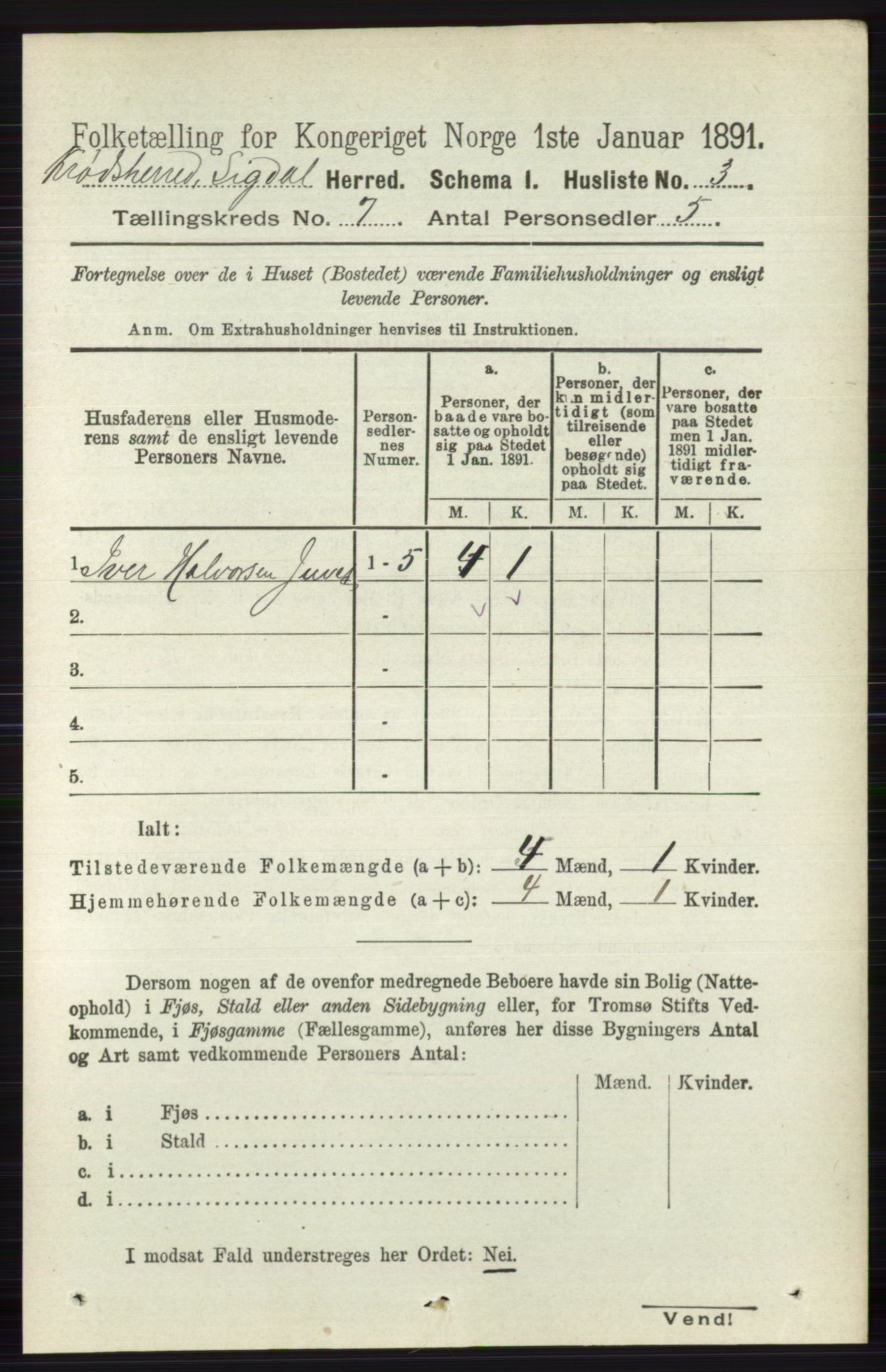 RA, 1891 census for 0621 Sigdal, 1891, p. 6954