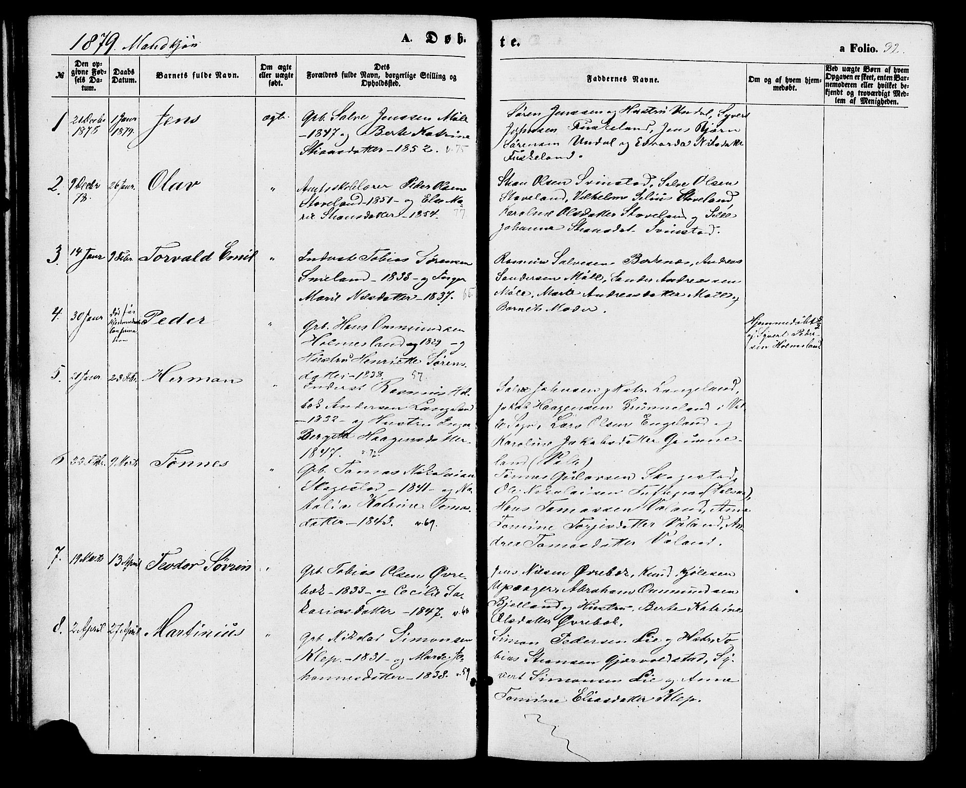 Holum sokneprestkontor, AV/SAK-1111-0022/F/Fa/Faa/L0006: Parish register (official) no. A 6, 1865-1883, p. 32