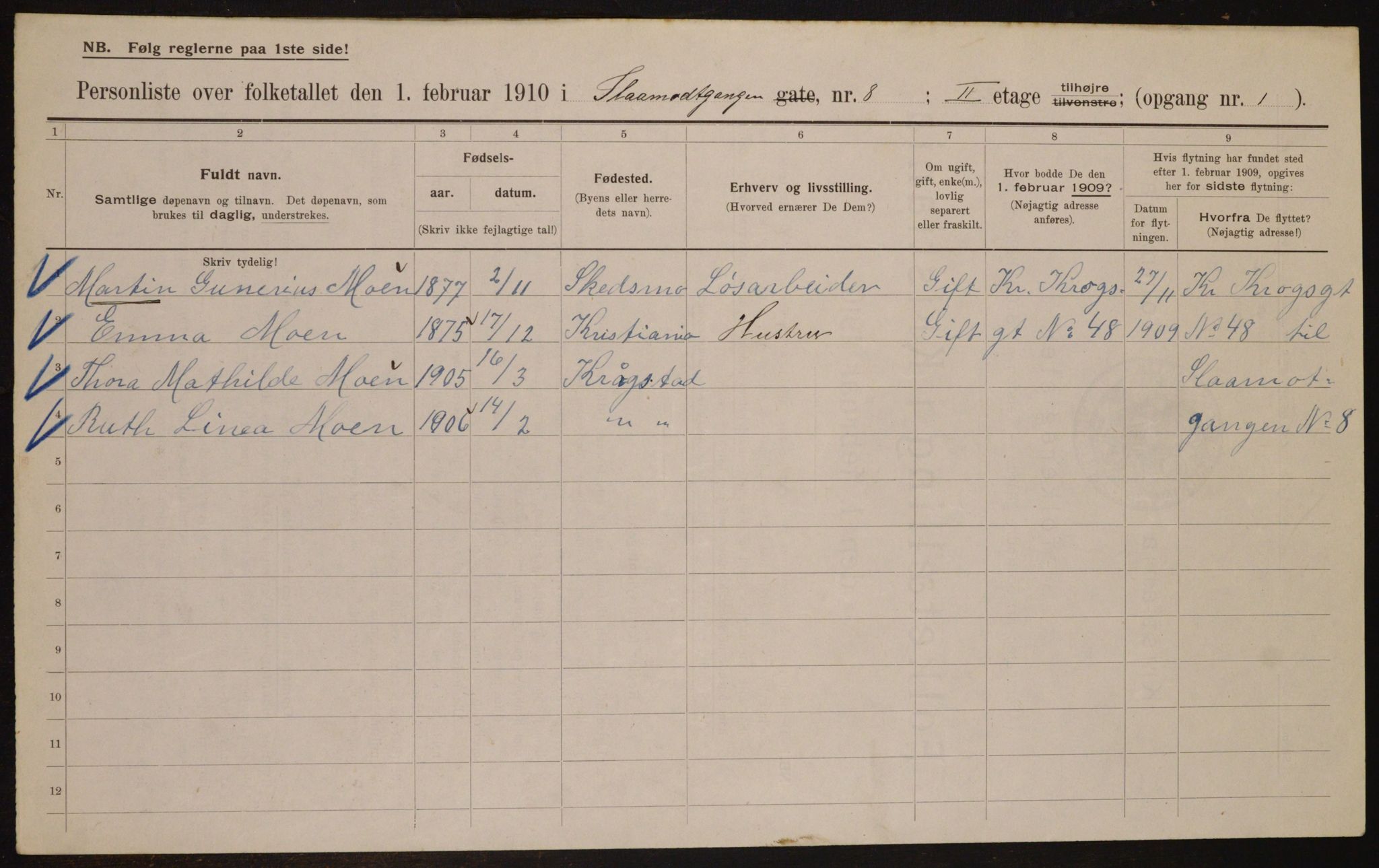 OBA, Municipal Census 1910 for Kristiania, 1910, p. 92485