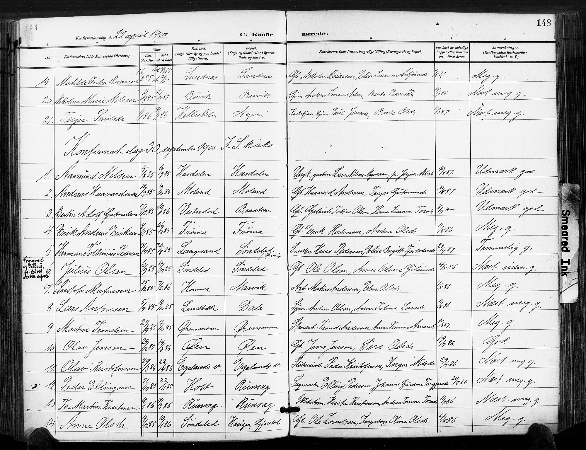 Søndeled sokneprestkontor, AV/SAK-1111-0038/F/Fa/L0006: Parish register (official) no. A 6, 1900-1922, p. 148