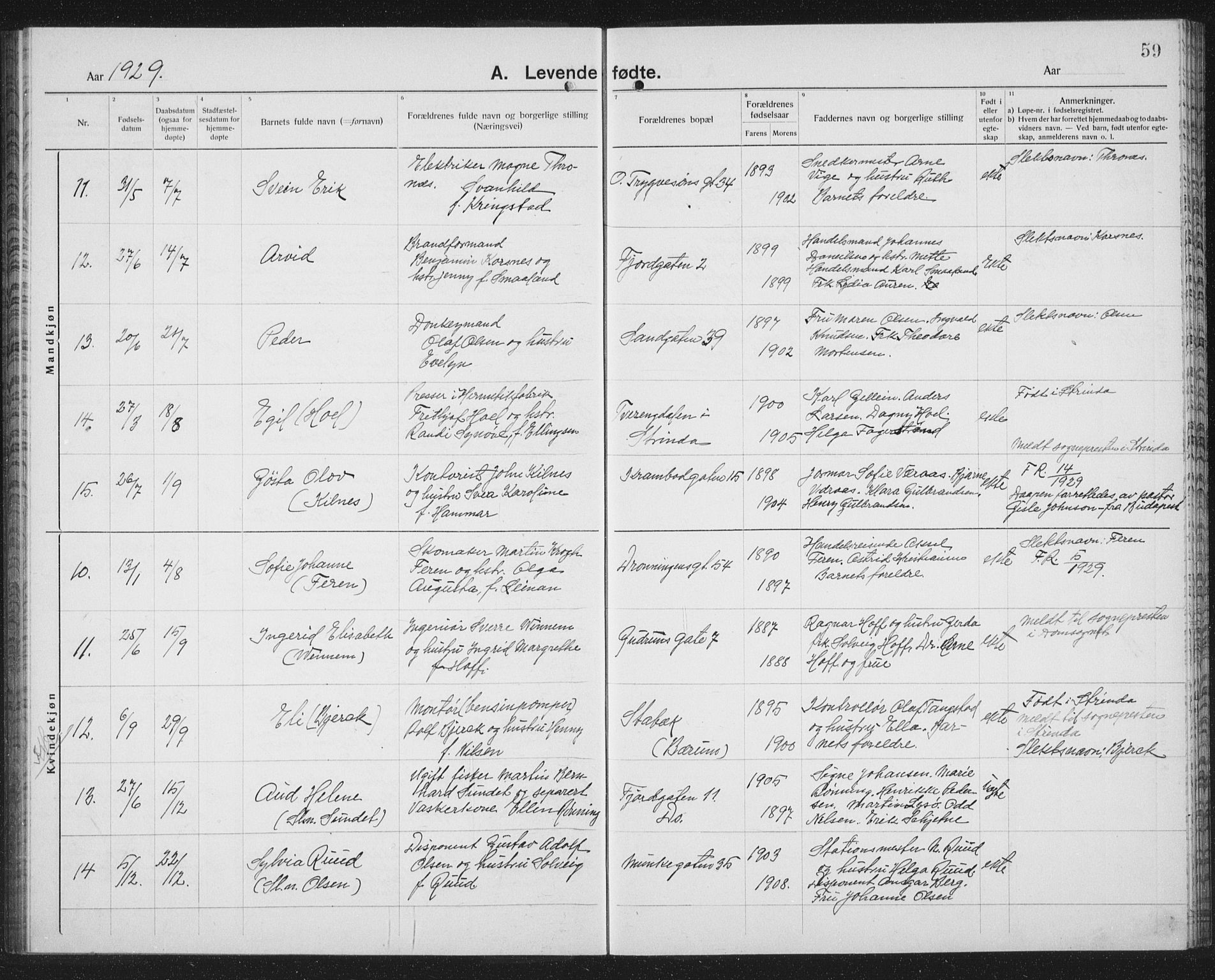 Ministerialprotokoller, klokkerbøker og fødselsregistre - Sør-Trøndelag, SAT/A-1456/602/L0148: Parish register (copy) no. 602C16, 1919-1939, p. 59