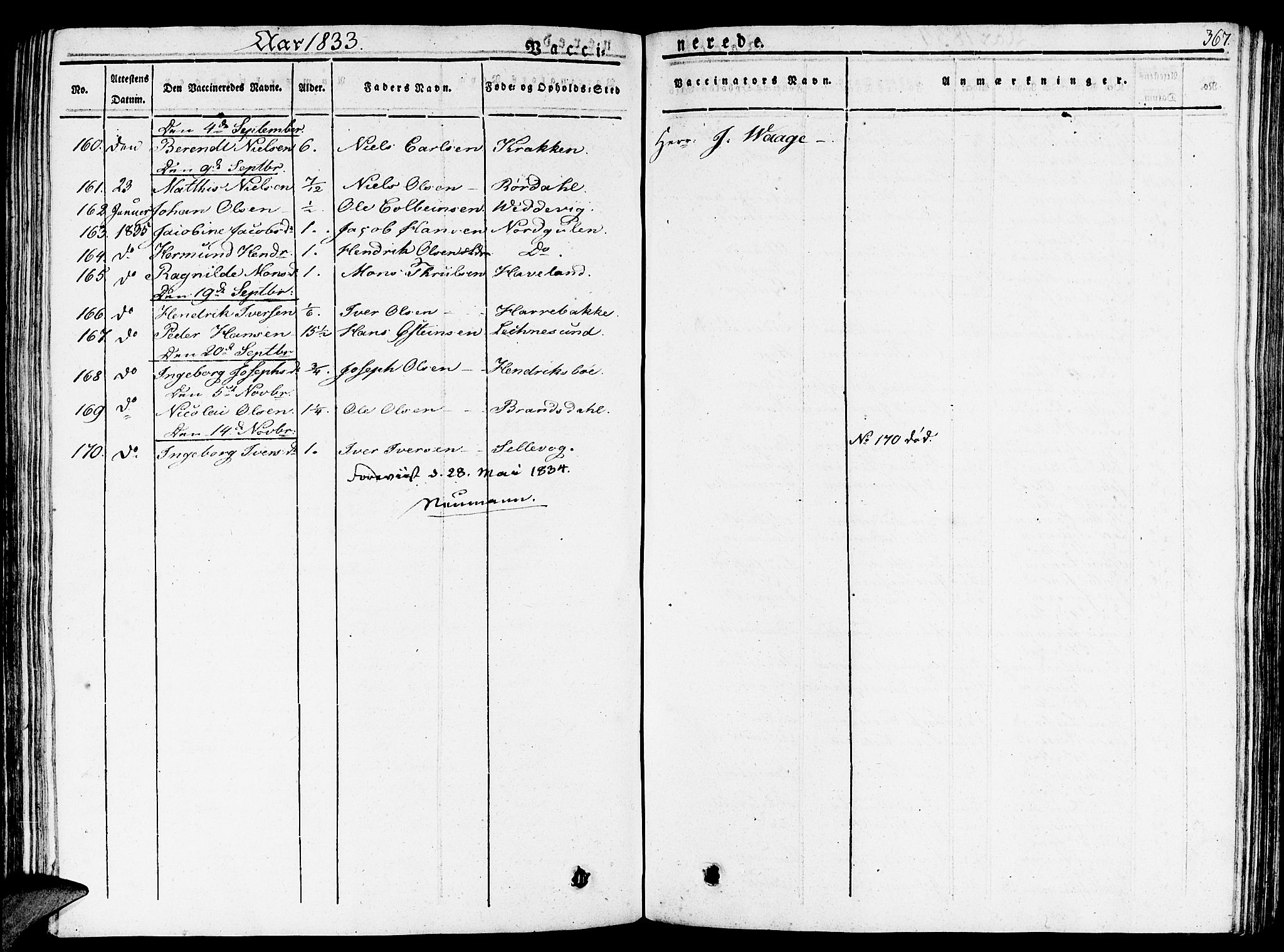 Gulen sokneprestembete, SAB/A-80201/H/Haa/Haaa/L0019: Parish register (official) no. A 19, 1826-1836, p. 367