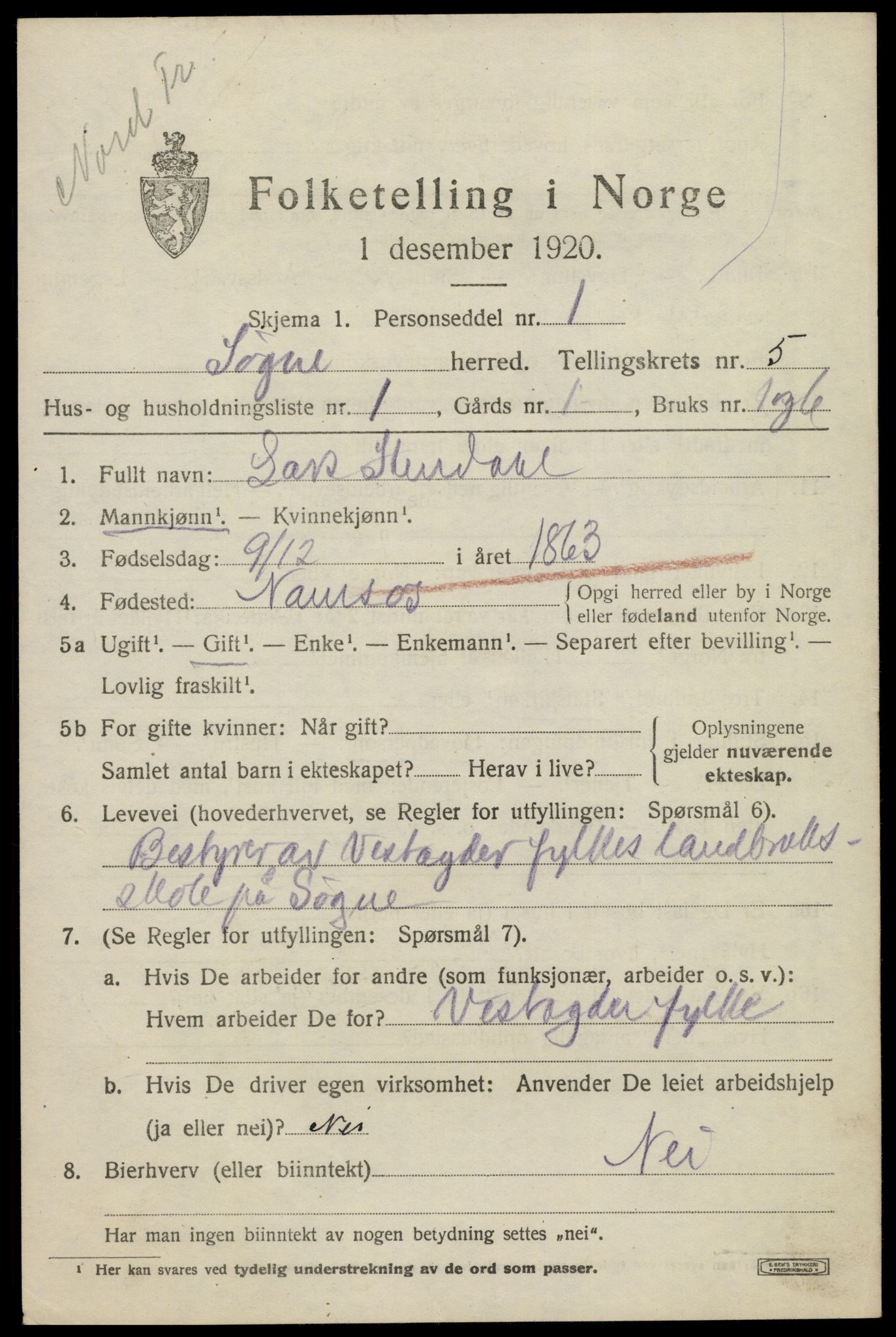 SAK, 1920 census for Søgne, 1920, p. 2181