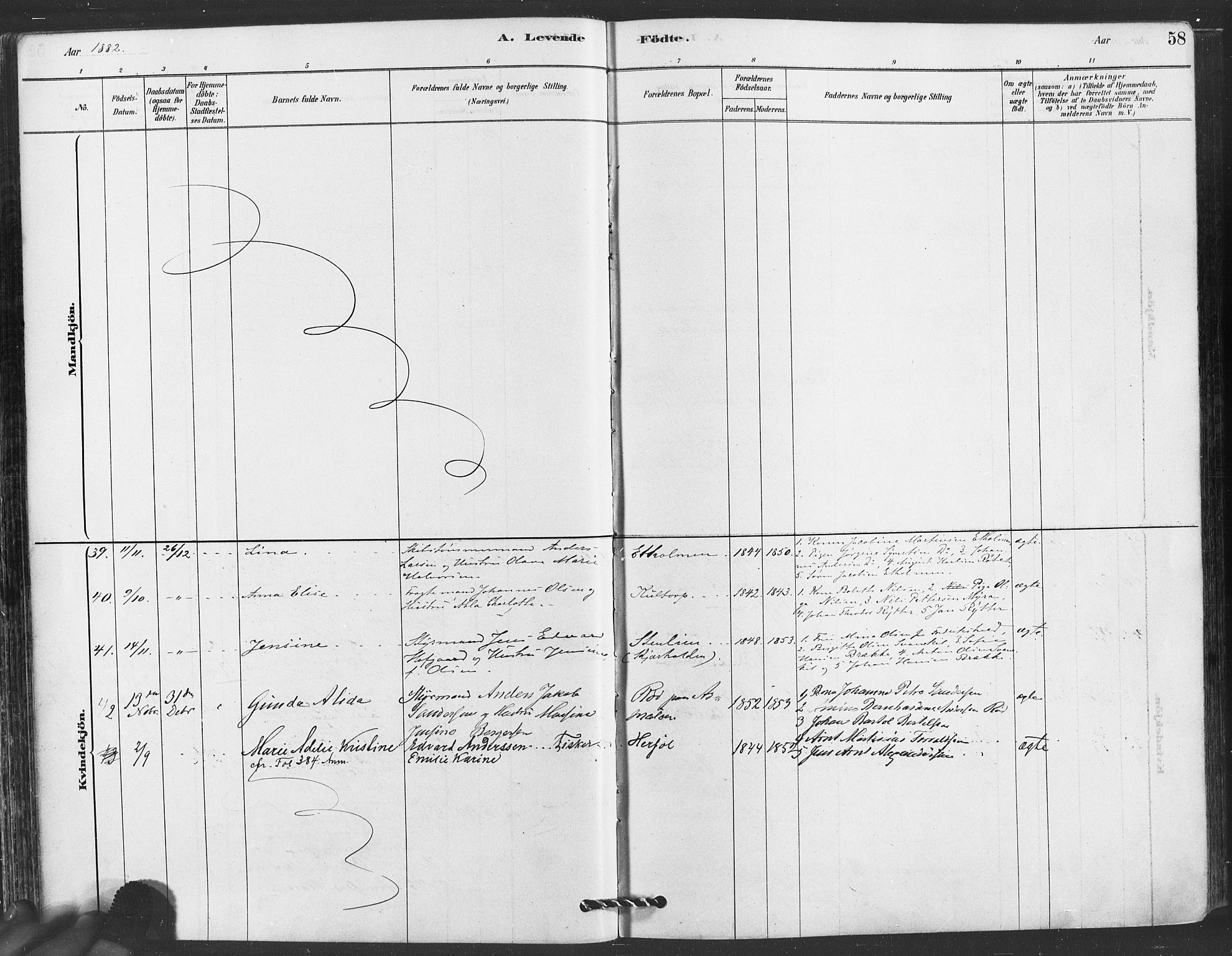 Hvaler prestekontor Kirkebøker, AV/SAO-A-2001/F/Fa/L0008: Parish register (official) no. I 8, 1878-1895, p. 58