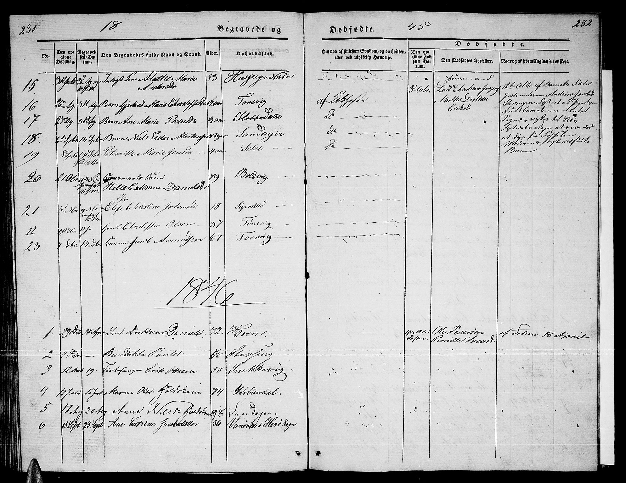 Ministerialprotokoller, klokkerbøker og fødselsregistre - Nordland, SAT/A-1459/835/L0530: Parish register (copy) no. 835C02, 1842-1865, p. 231-232