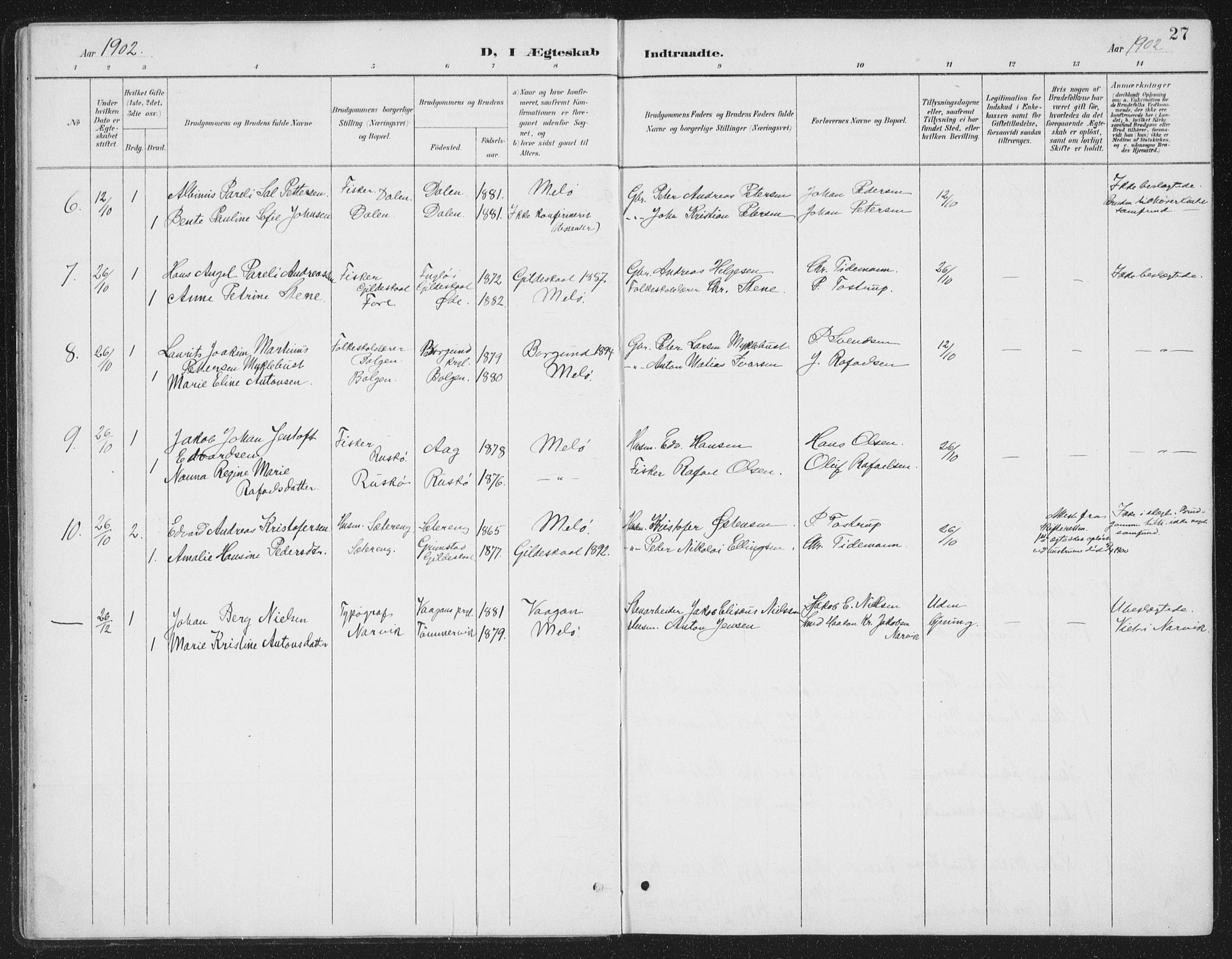 Ministerialprotokoller, klokkerbøker og fødselsregistre - Nordland, AV/SAT-A-1459/843/L0638: Parish register (copy) no. 843C07, 1888-1907, p. 27