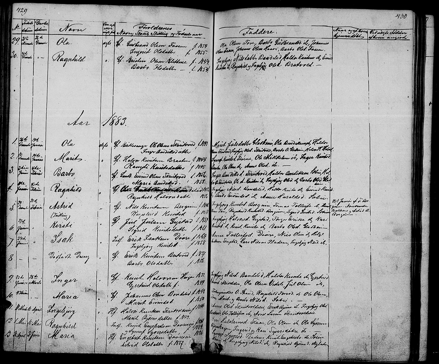 Nord-Aurdal prestekontor, SAH/PREST-132/H/Ha/Hab/L0001: Parish register (copy) no. 1, 1834-1887, p. 429-430