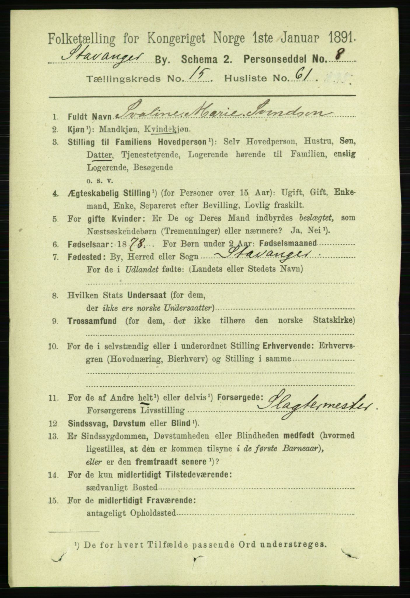 RA, 1891 census for 1103 Stavanger, 1891, p. 18448