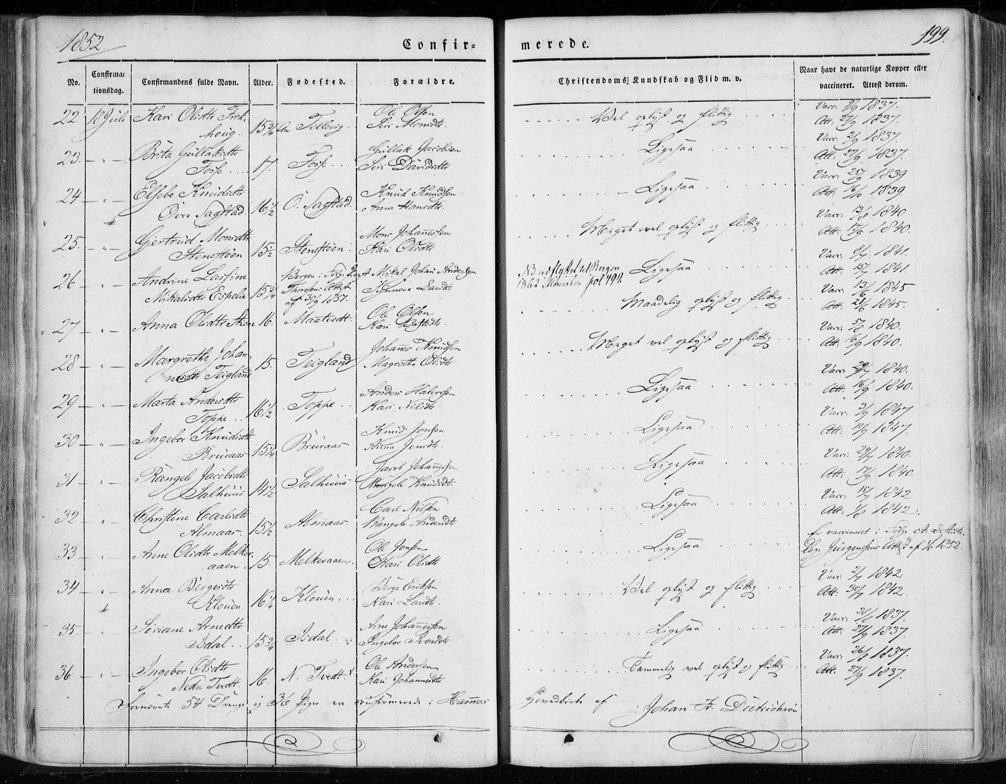 Hamre sokneprestembete, AV/SAB-A-75501/H/Ha/Haa/Haaa/L0013: Parish register (official) no. A 13, 1846-1857, p. 199