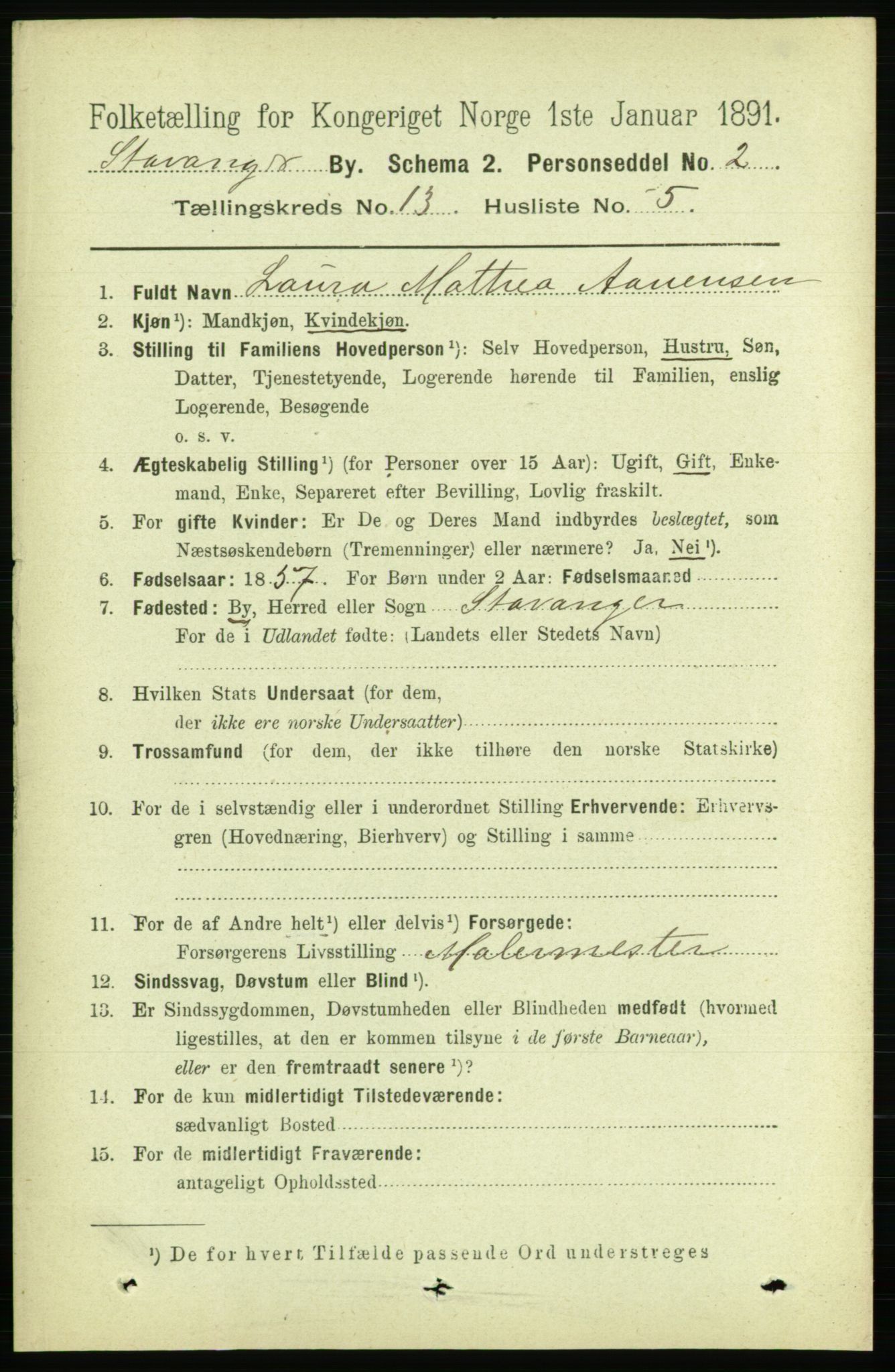RA, 1891 census for 1103 Stavanger, 1891, p. 16077