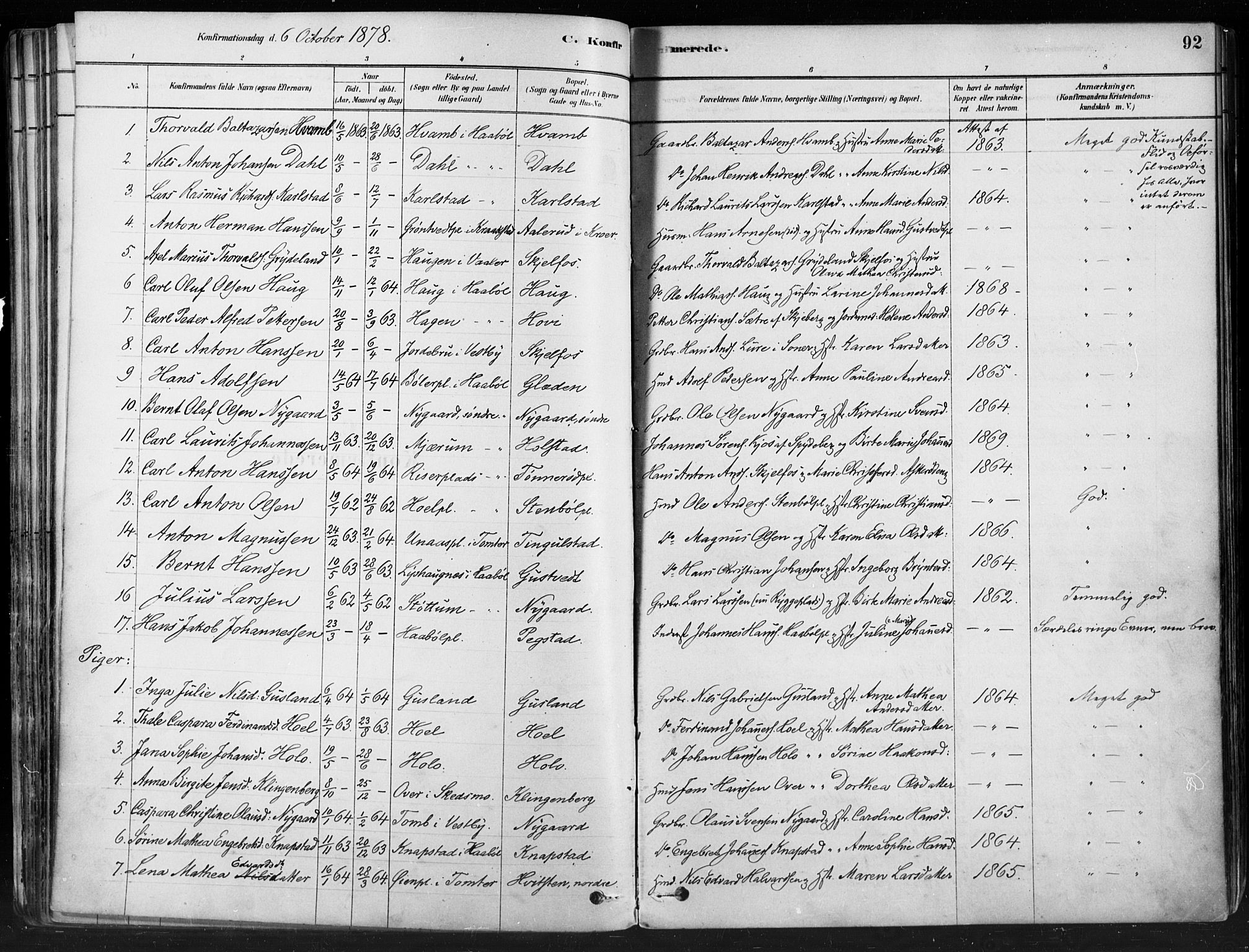 Hobøl prestekontor Kirkebøker, AV/SAO-A-2002/F/Fa/L0005: Parish register (official) no. I 5, 1878-1904, p. 92