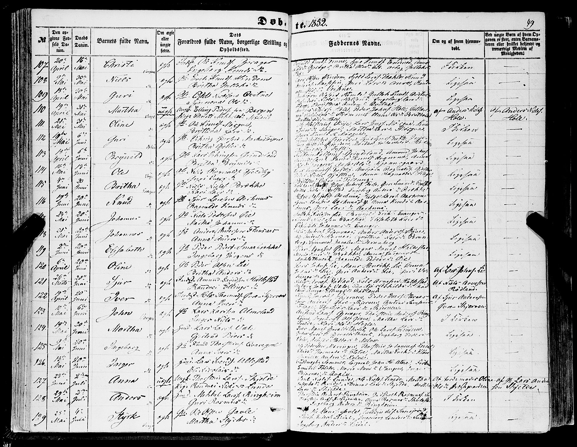 Voss sokneprestembete, SAB/A-79001/H/Haa: Parish register (official) no. A 16, 1849-1863, p. 49