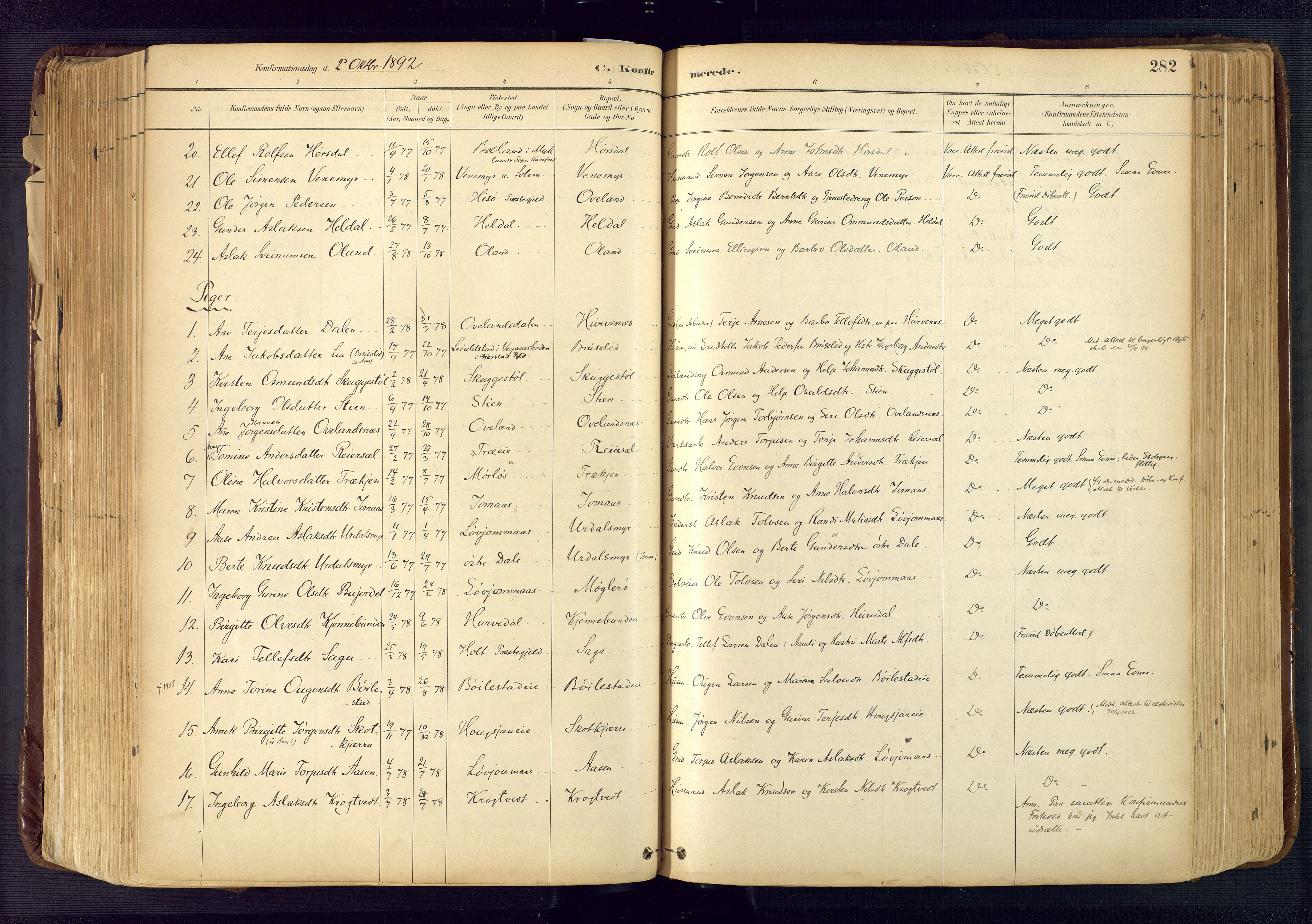 Froland sokneprestkontor, SAK/1111-0013/F/Fa/L0005: Parish register (official) no. A 5, 1882-1921, p. 282