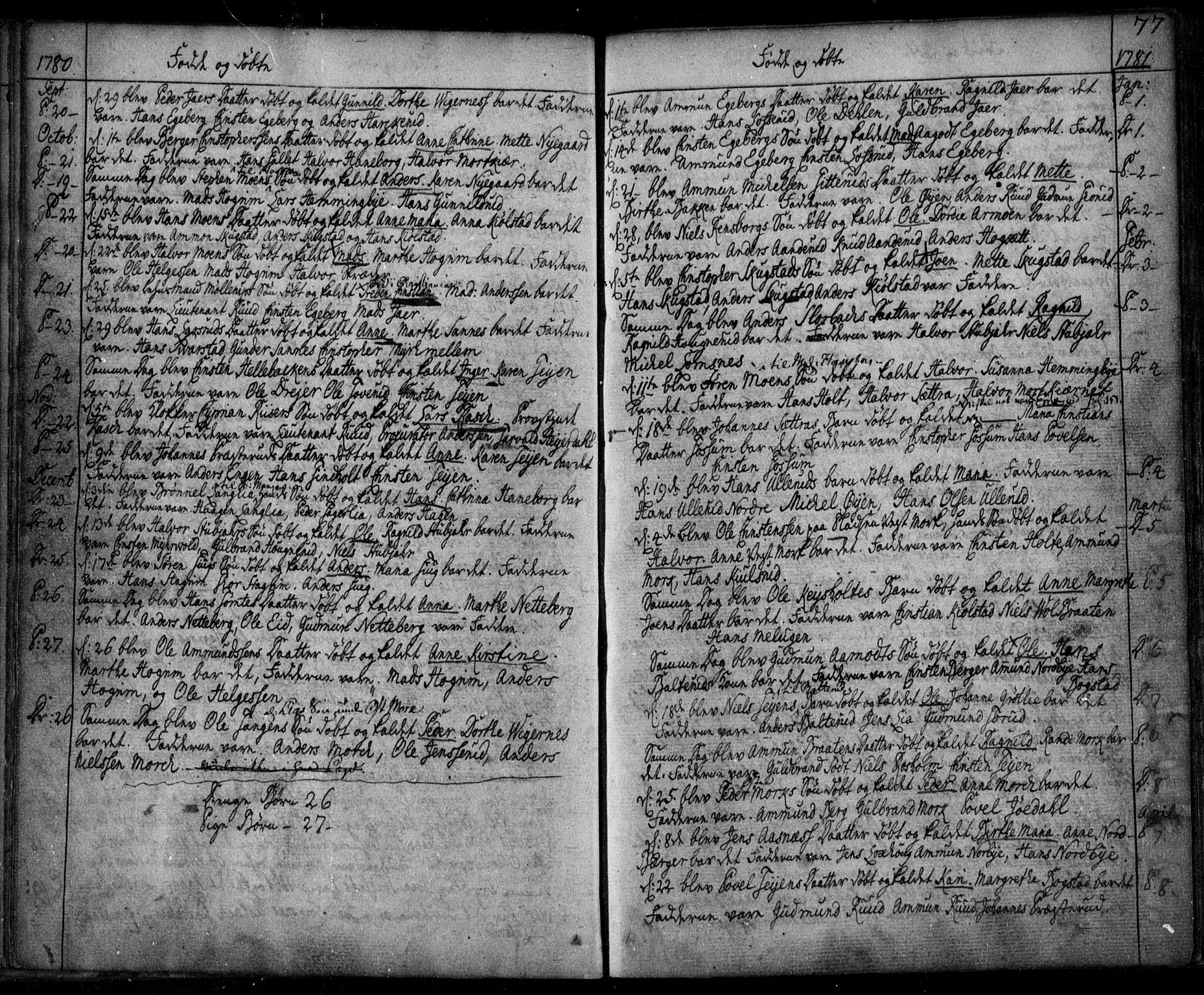Aurskog prestekontor Kirkebøker, SAO/A-10304a/F/Fa/L0003: Parish register (official) no. I 3, 1767-1807, p. 77