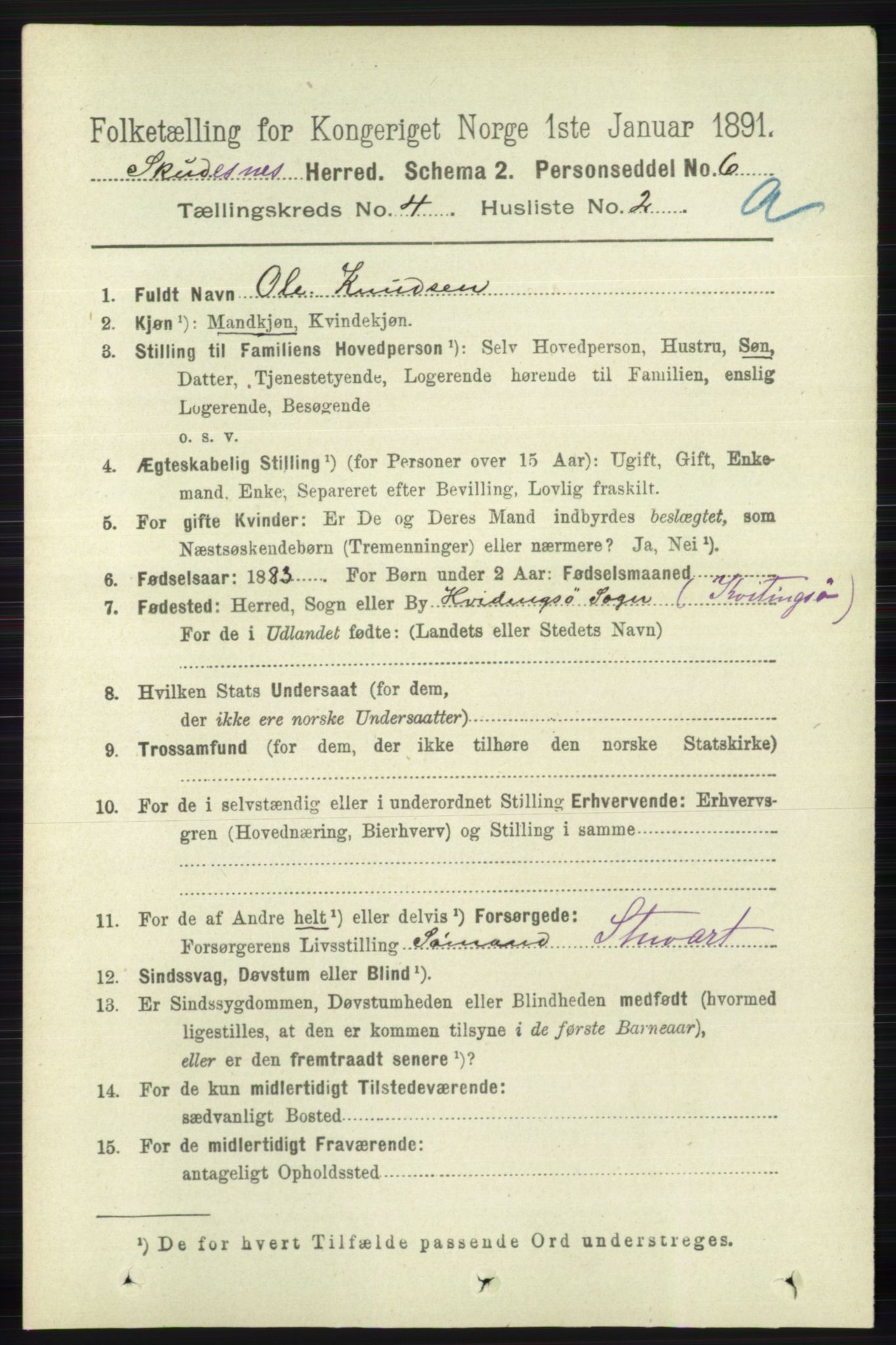 RA, 1891 census for 1150 Skudenes, 1891, p. 1884