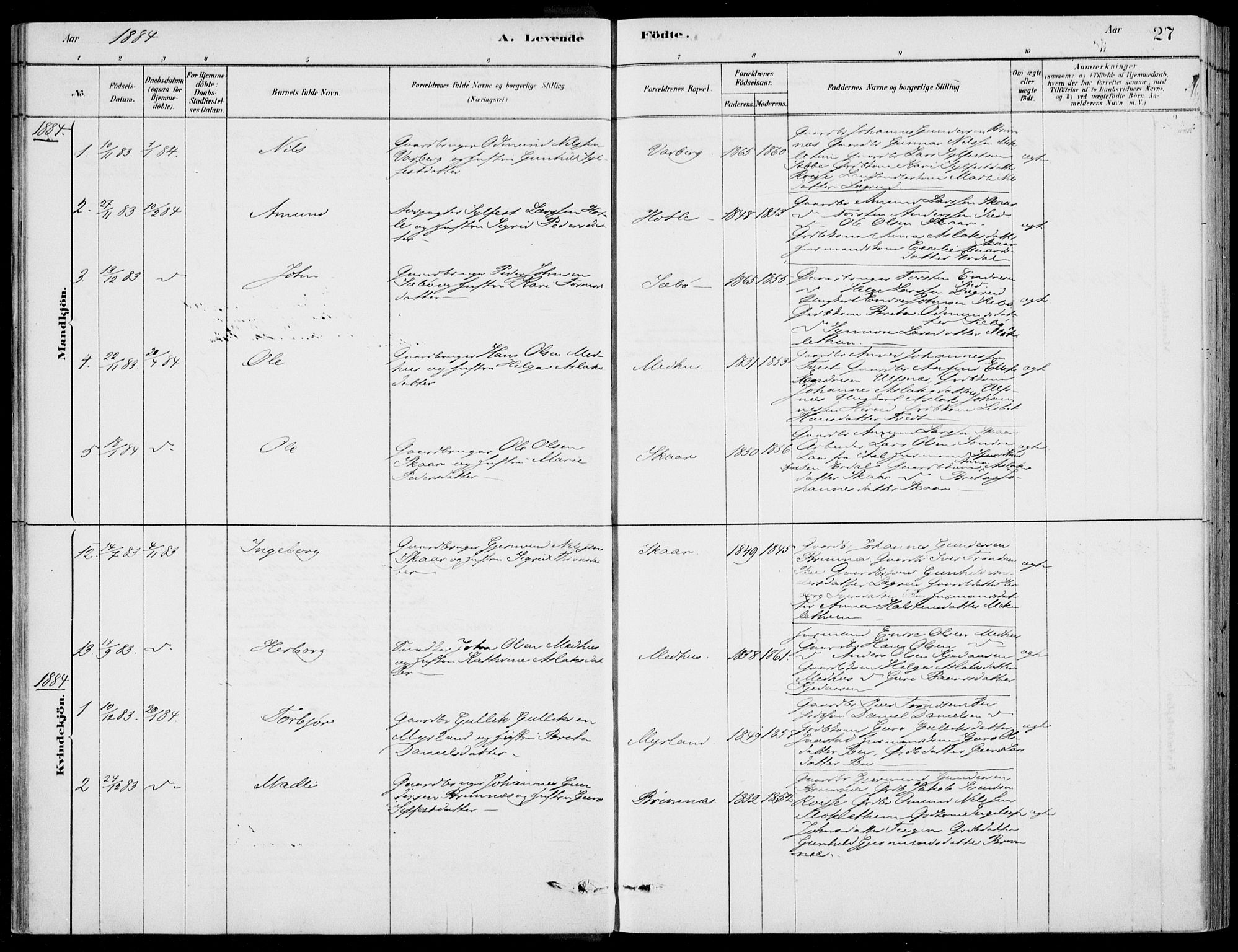 Ulvik sokneprestembete, AV/SAB-A-78801/H/Haa: Parish register (official) no. D  1, 1878-1903, p. 27