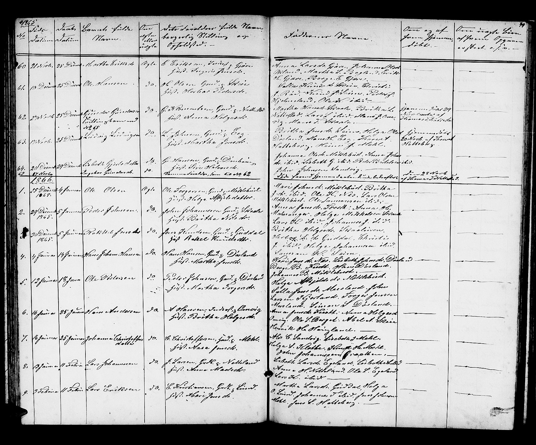 Kvinnherad sokneprestembete, AV/SAB-A-76401/H/Hab: Parish register (copy) no. A 1, 1856-1873, p. 44