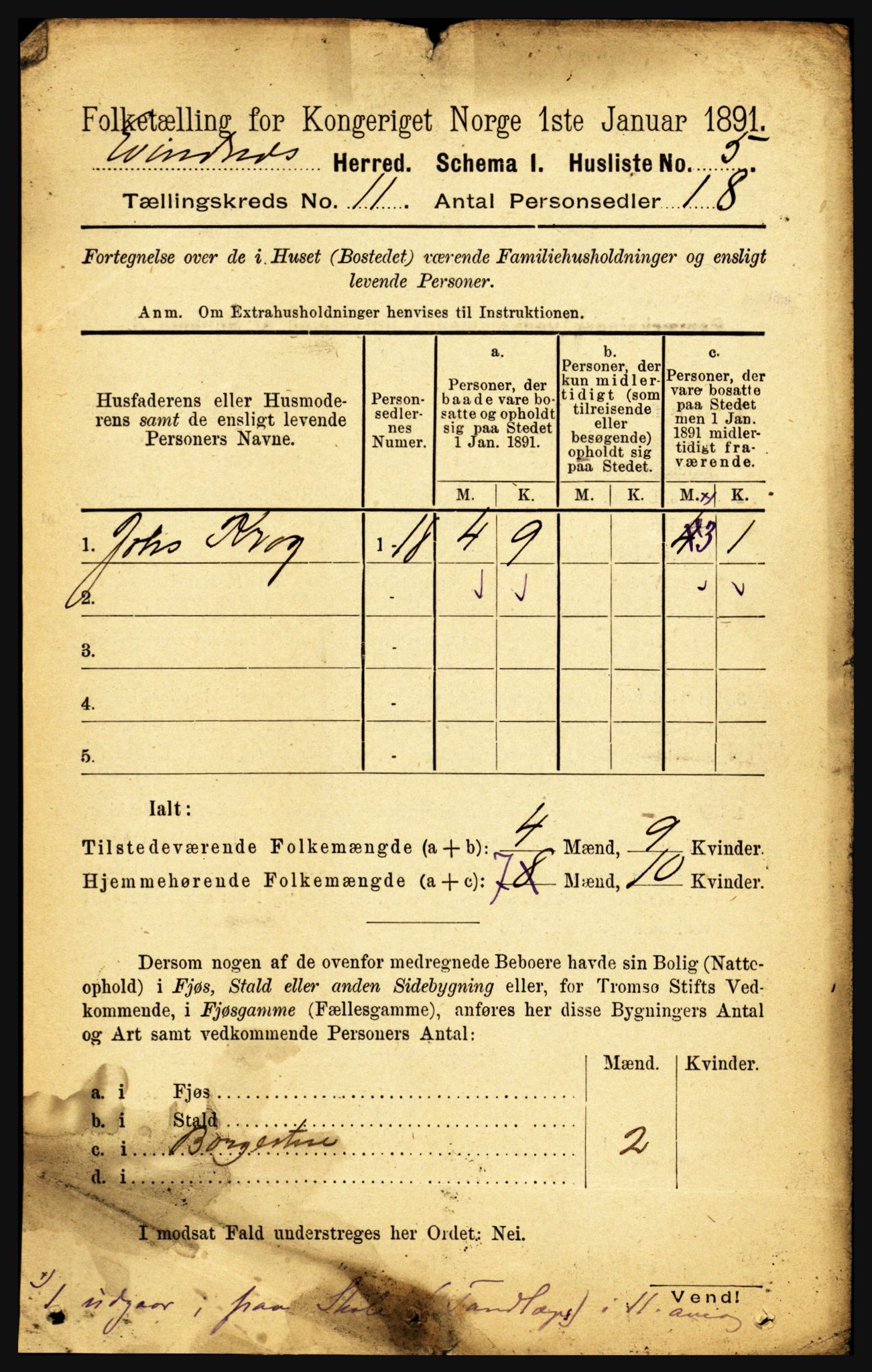 RA, 1891 census for 1853 Evenes, 1891, p. 3427