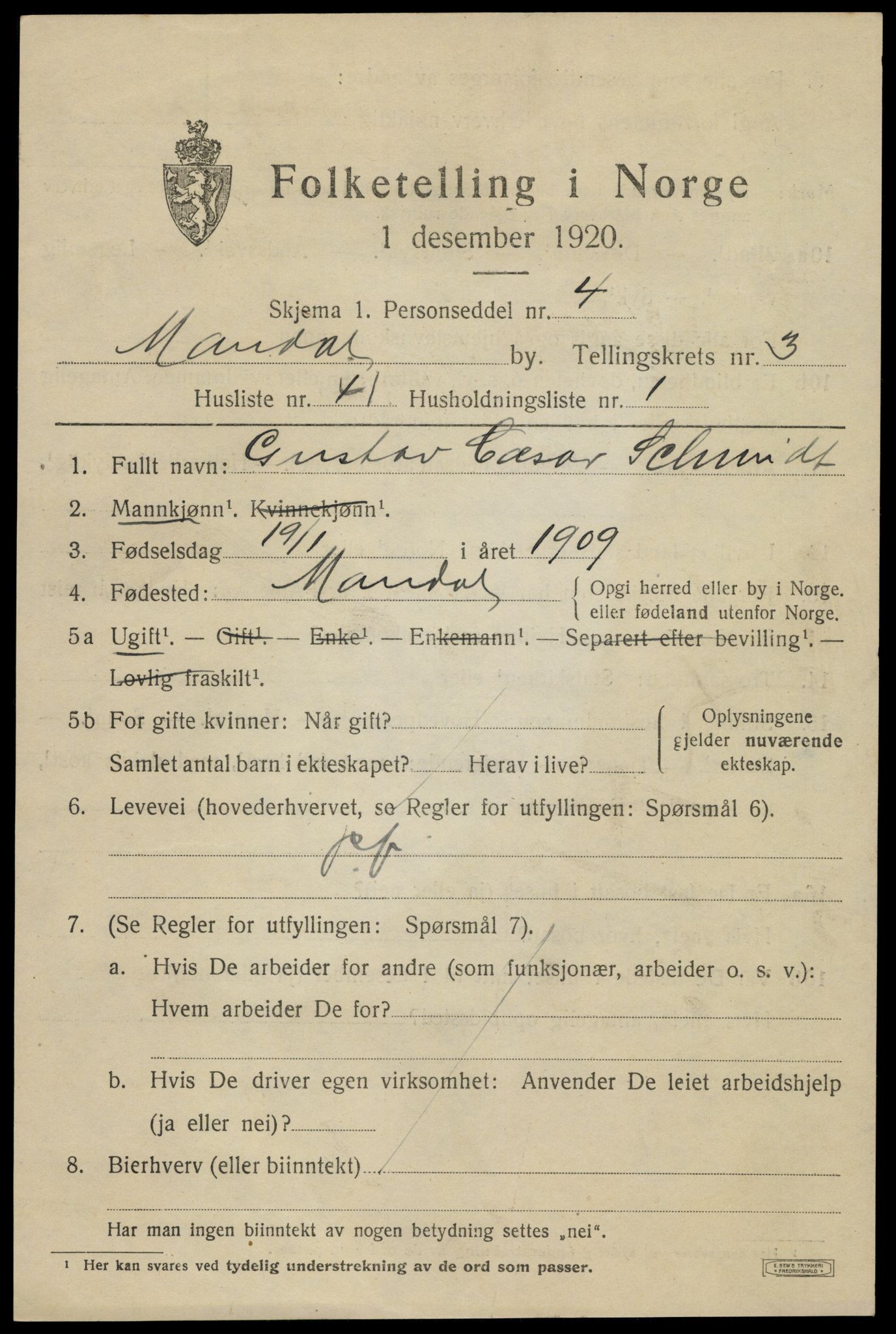 SAK, 1920 census for Mandal, 1920, p. 5875