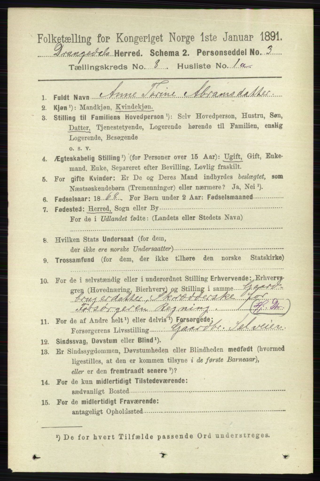 RA, 1891 census for 0817 Drangedal, 1891, p. 2646