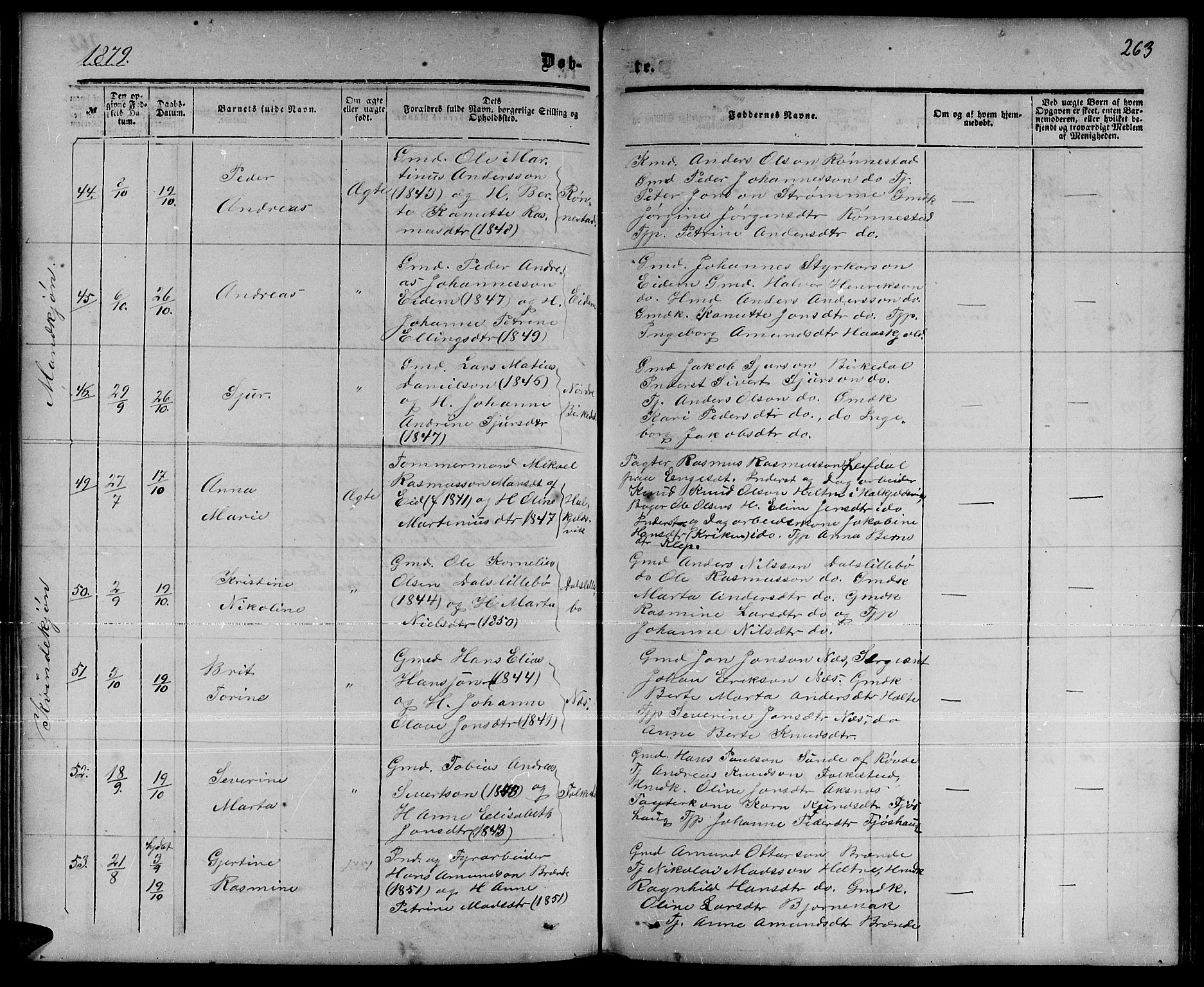 Ministerialprotokoller, klokkerbøker og fødselsregistre - Møre og Romsdal, AV/SAT-A-1454/511/L0157: Parish register (copy) no. 511C03, 1864-1884, p. 263