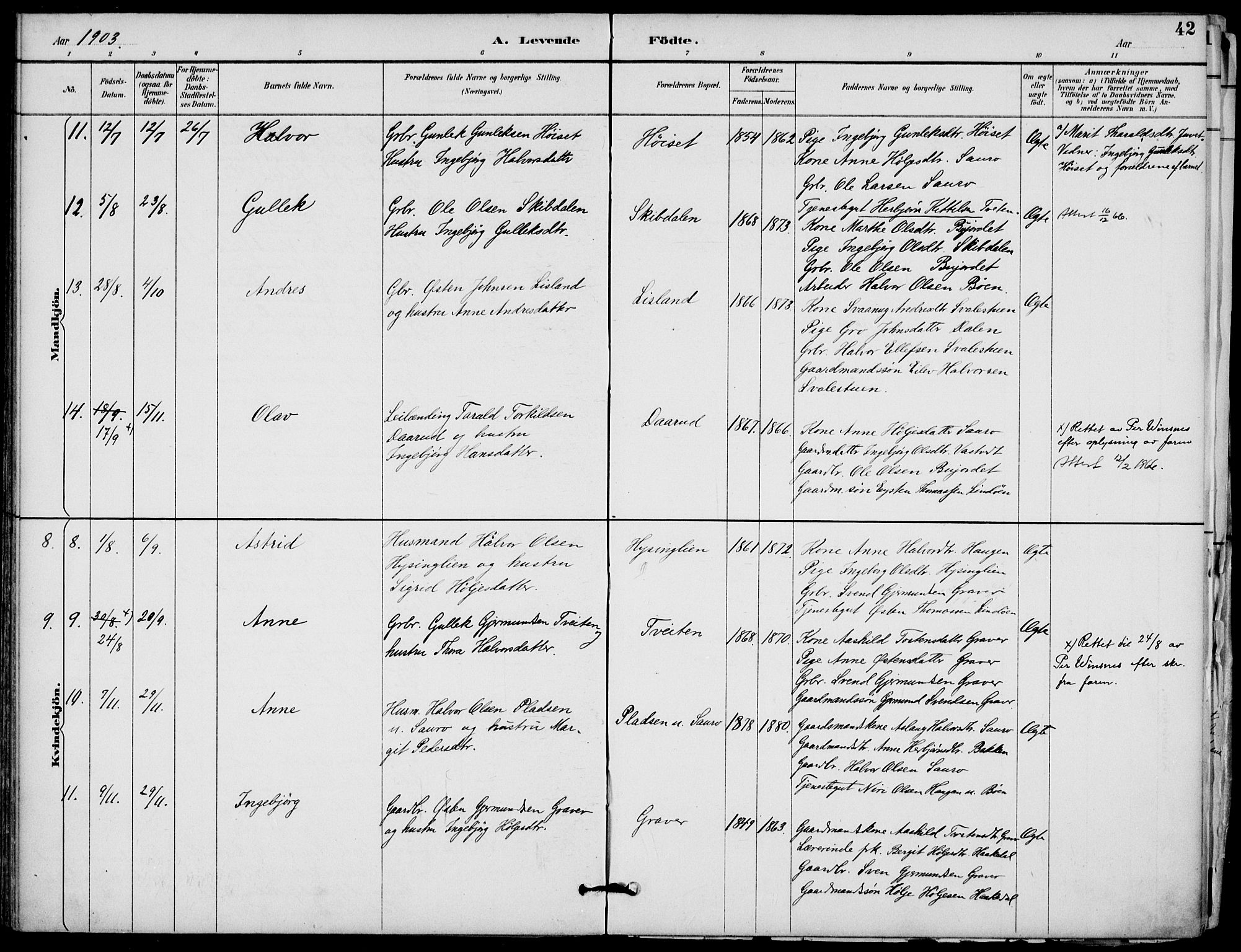 Gransherad kirkebøker, AV/SAKO-A-267/F/Fb/L0005: Parish register (official) no. II 5, 1887-1916, p. 42
