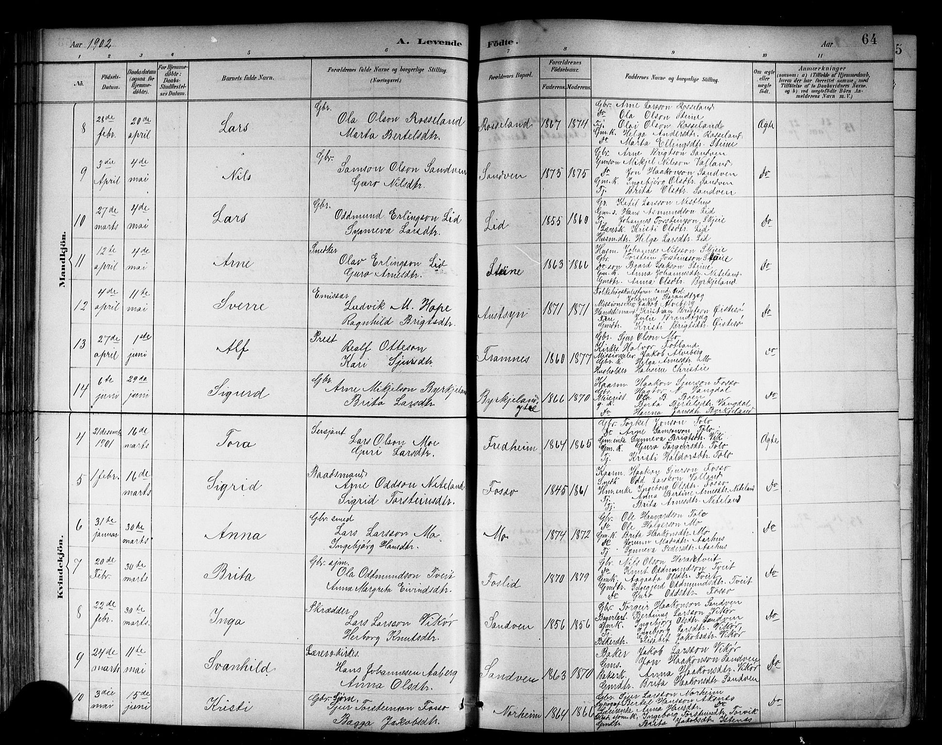 Kvam sokneprestembete, SAB/A-76201/H/Hab: Parish register (copy) no. B 3, 1884-1916, p. 64