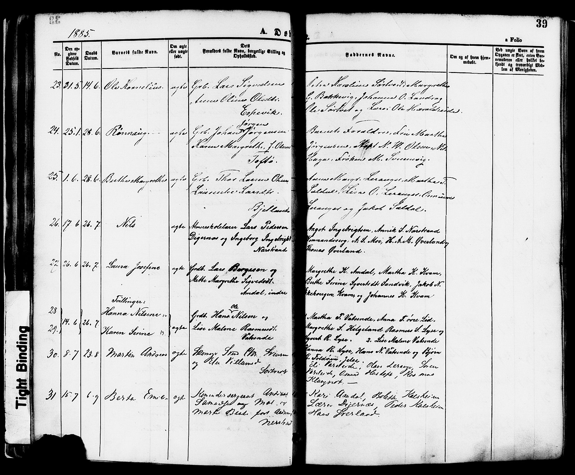 Nedstrand sokneprestkontor, SAST/A-101841/01/IV: Parish register (official) no. A 11, 1877-1887, p. 39