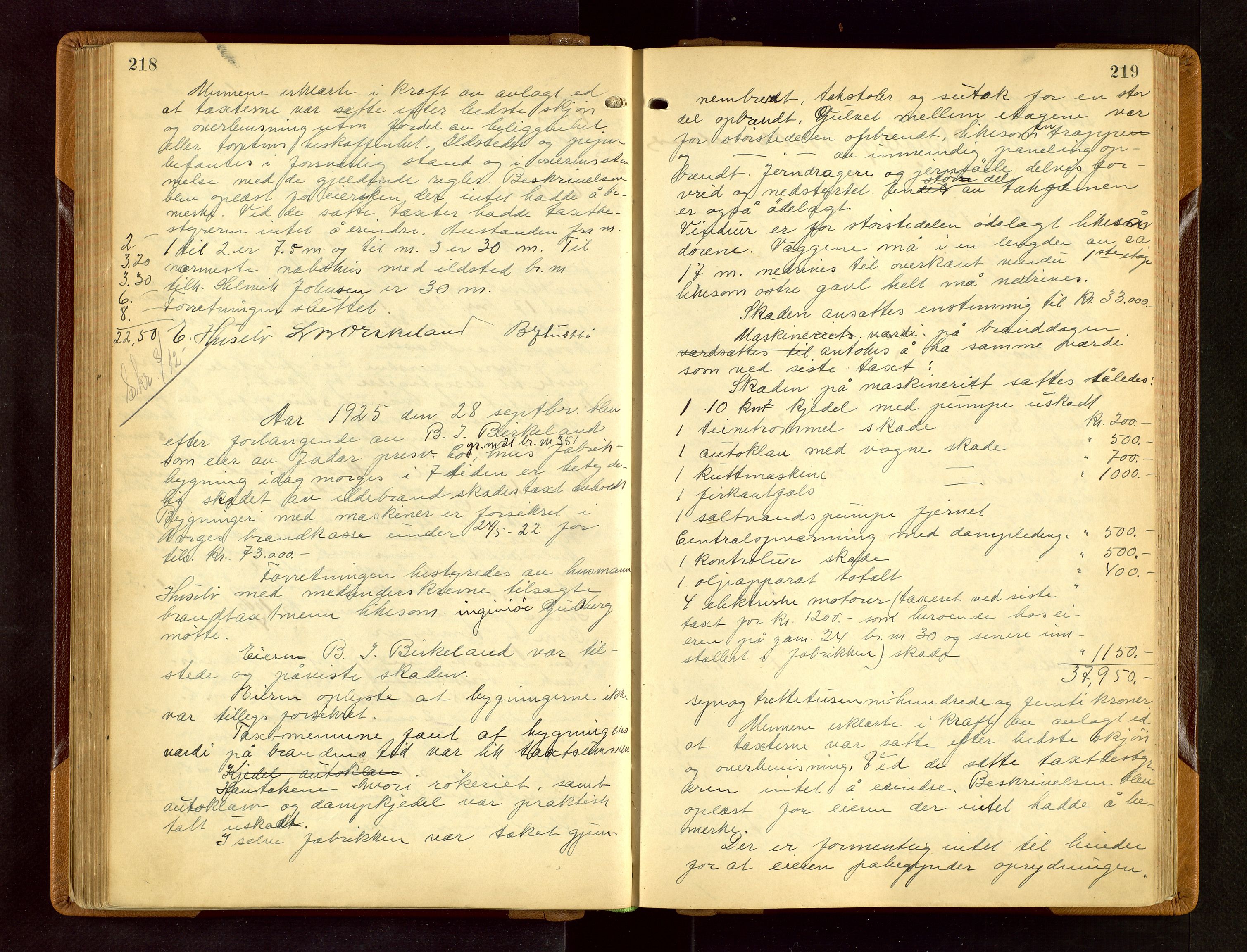 Hetland lensmannskontor, AV/SAST-A-100101/Goa/L0006: "Branntakstprotokoll", 1921-1938, p. 218-219