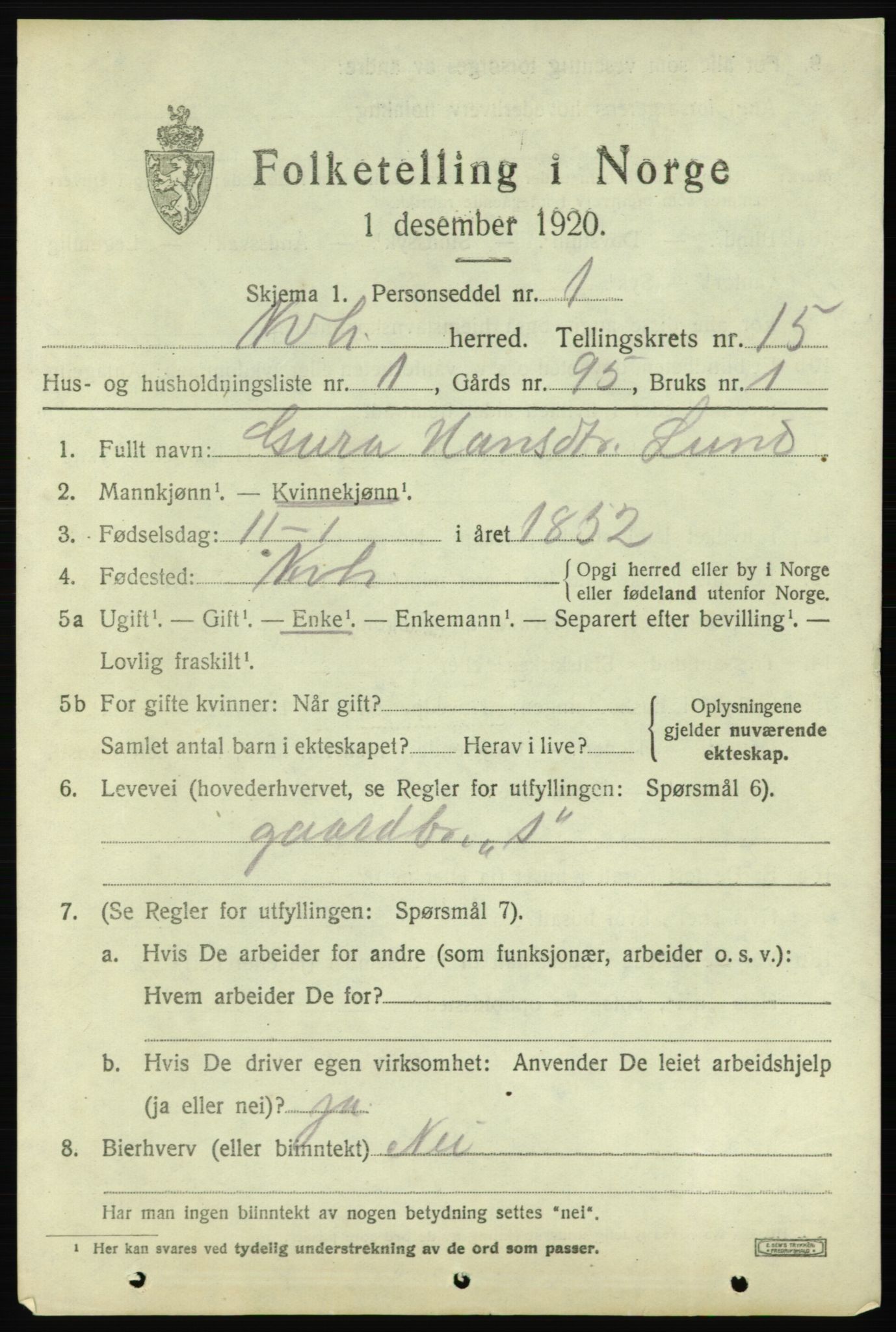 SAB, 1920 census for Kvinnherad, 1920, p. 9254