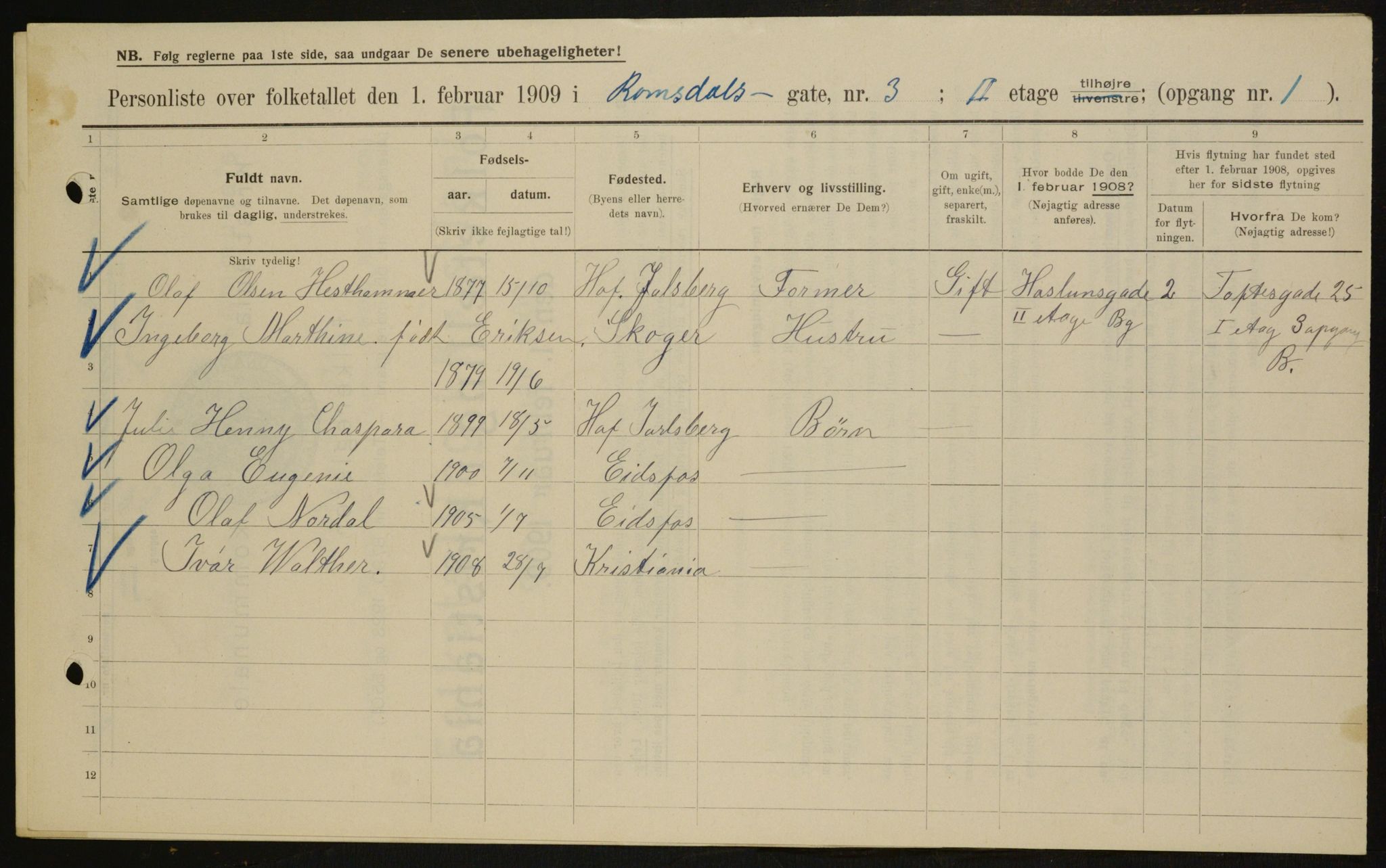 OBA, Municipal Census 1909 for Kristiania, 1909, p. 75427