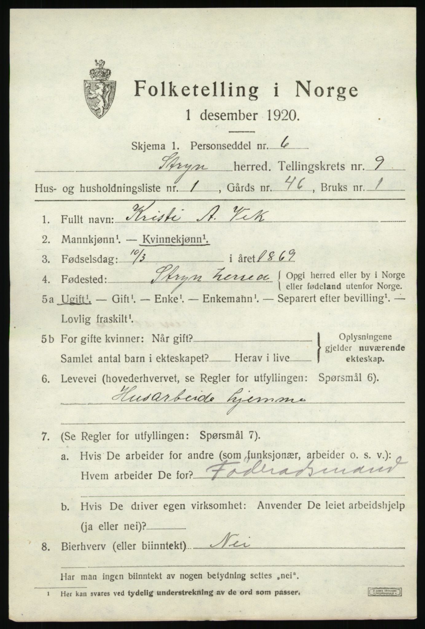 SAB, 1920 census for Stryn, 1920, p. 4176