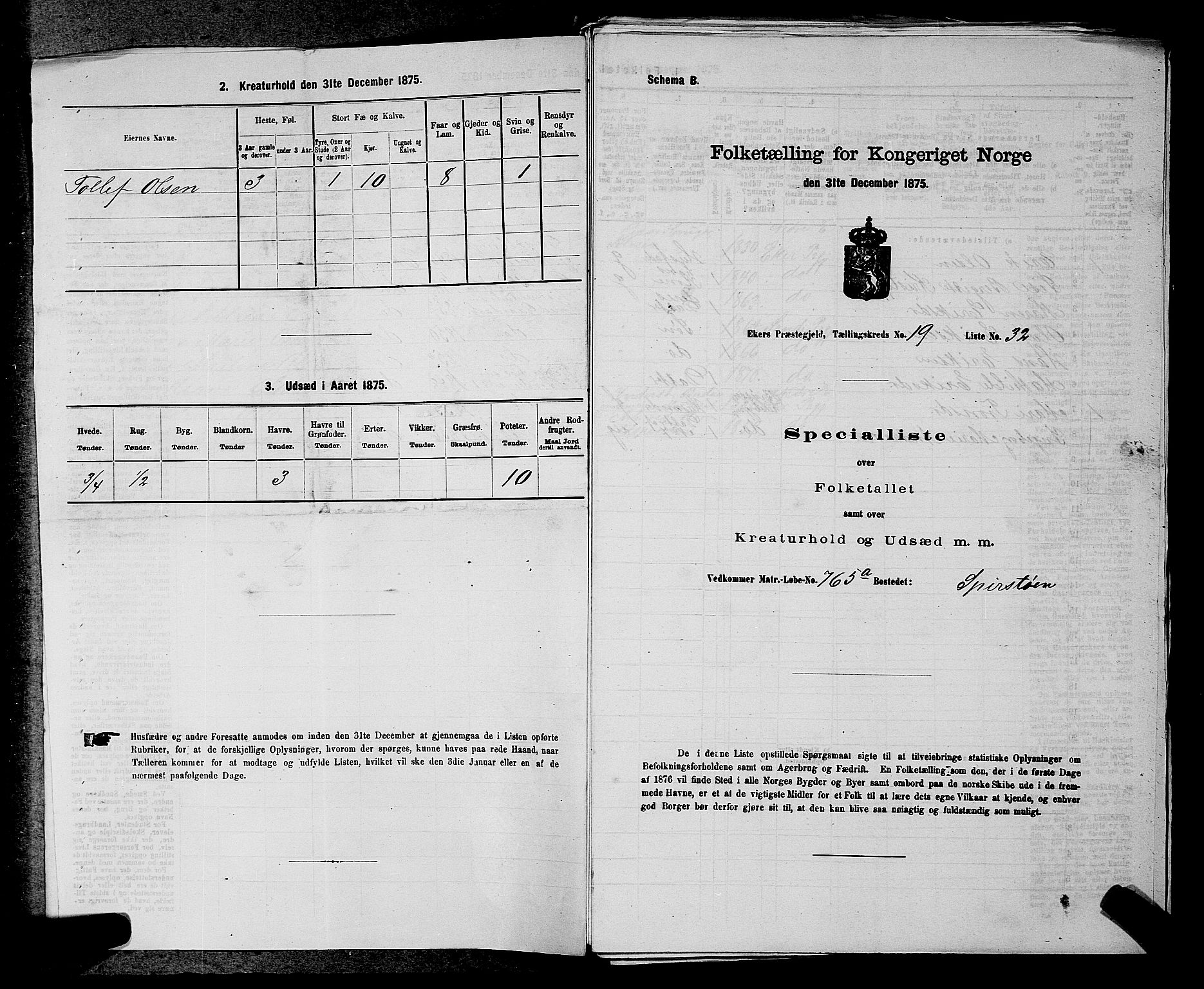 SAKO, 1875 census for 0624P Eiker, 1875, p. 3354