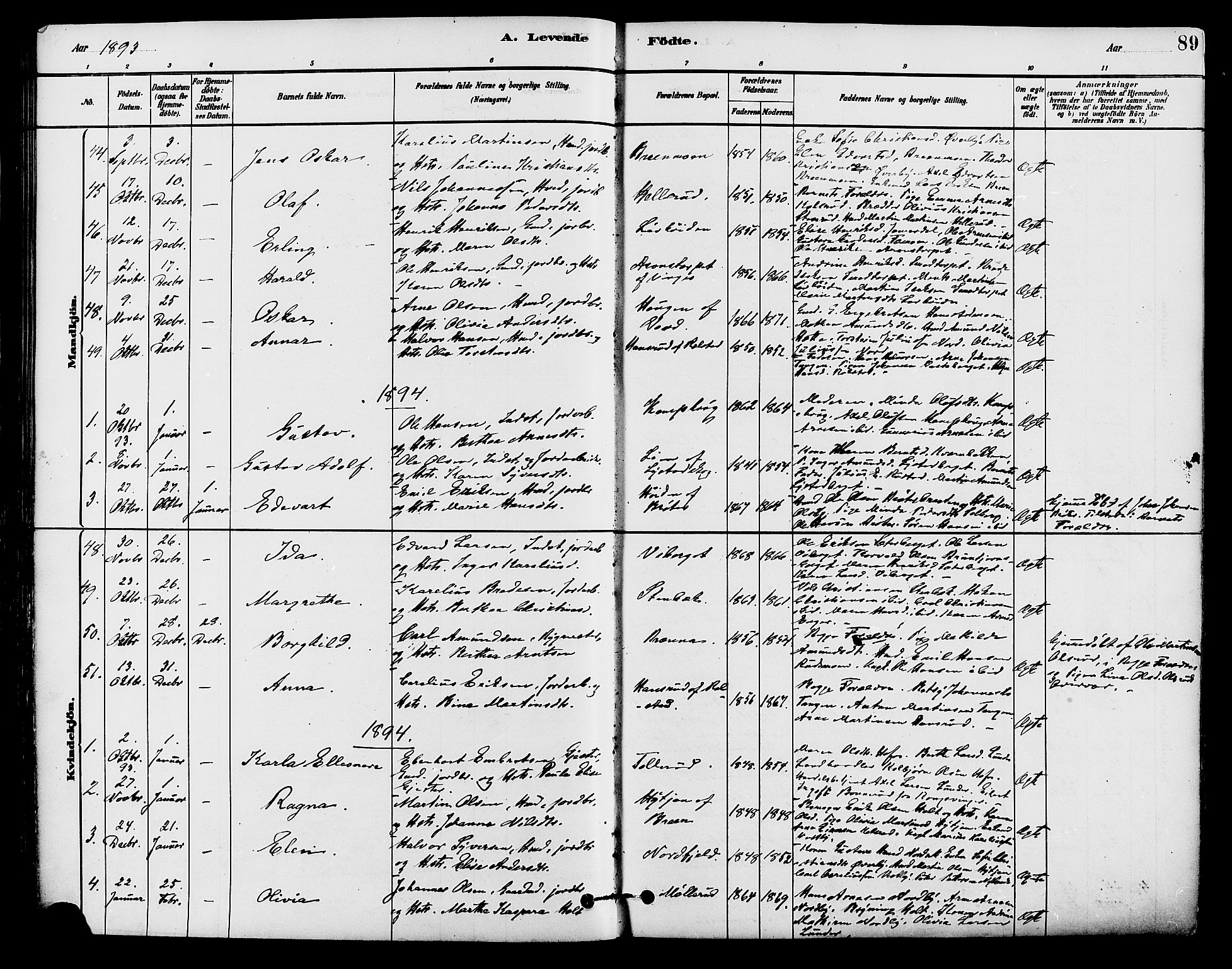 Brandval prestekontor, SAH/PREST-034/H/Ha/Haa/L0002: Parish register (official) no. 2, 1880-1894, p. 89