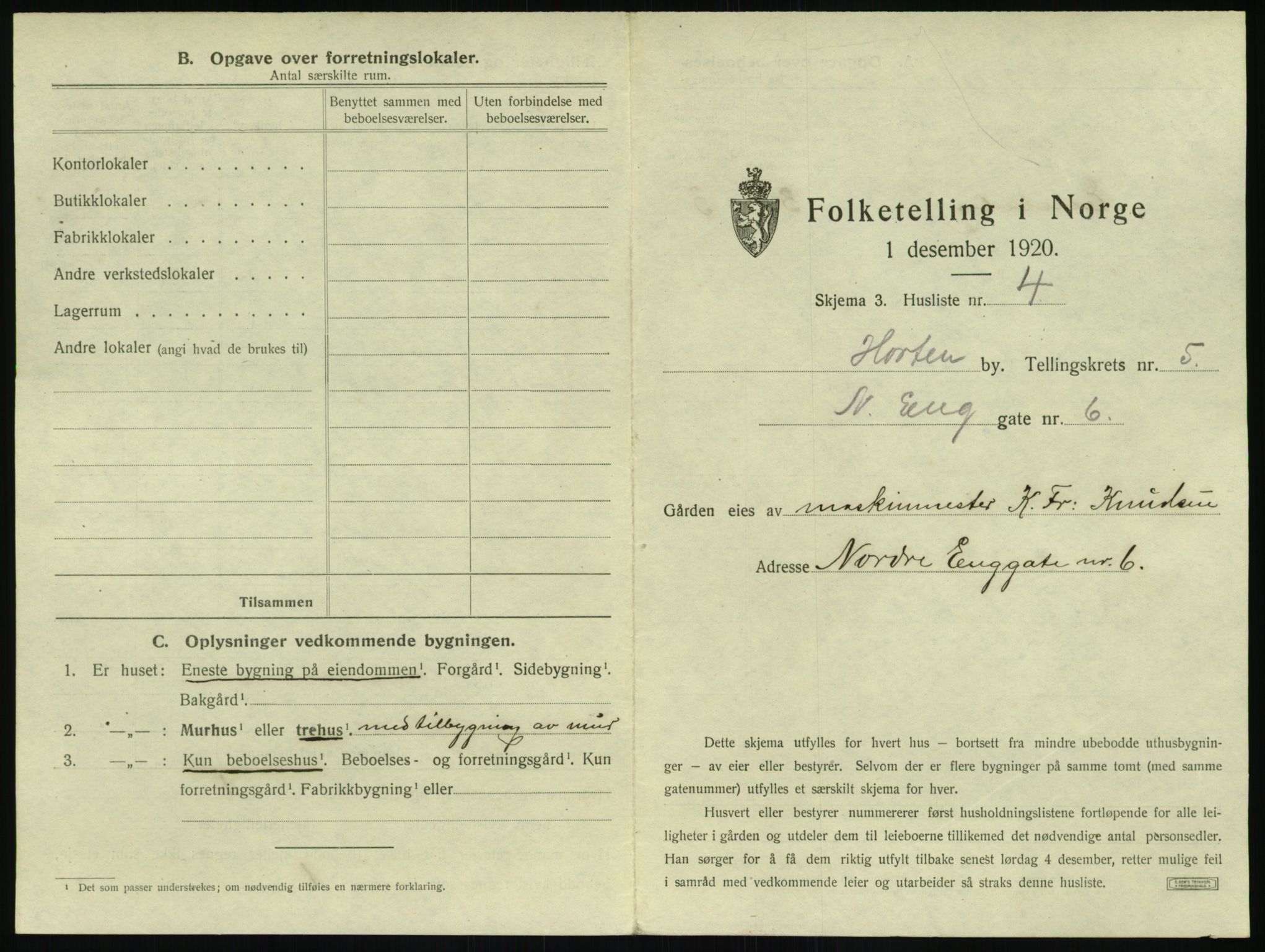 SAKO, 1920 census for Horten, 1920, p. 1545