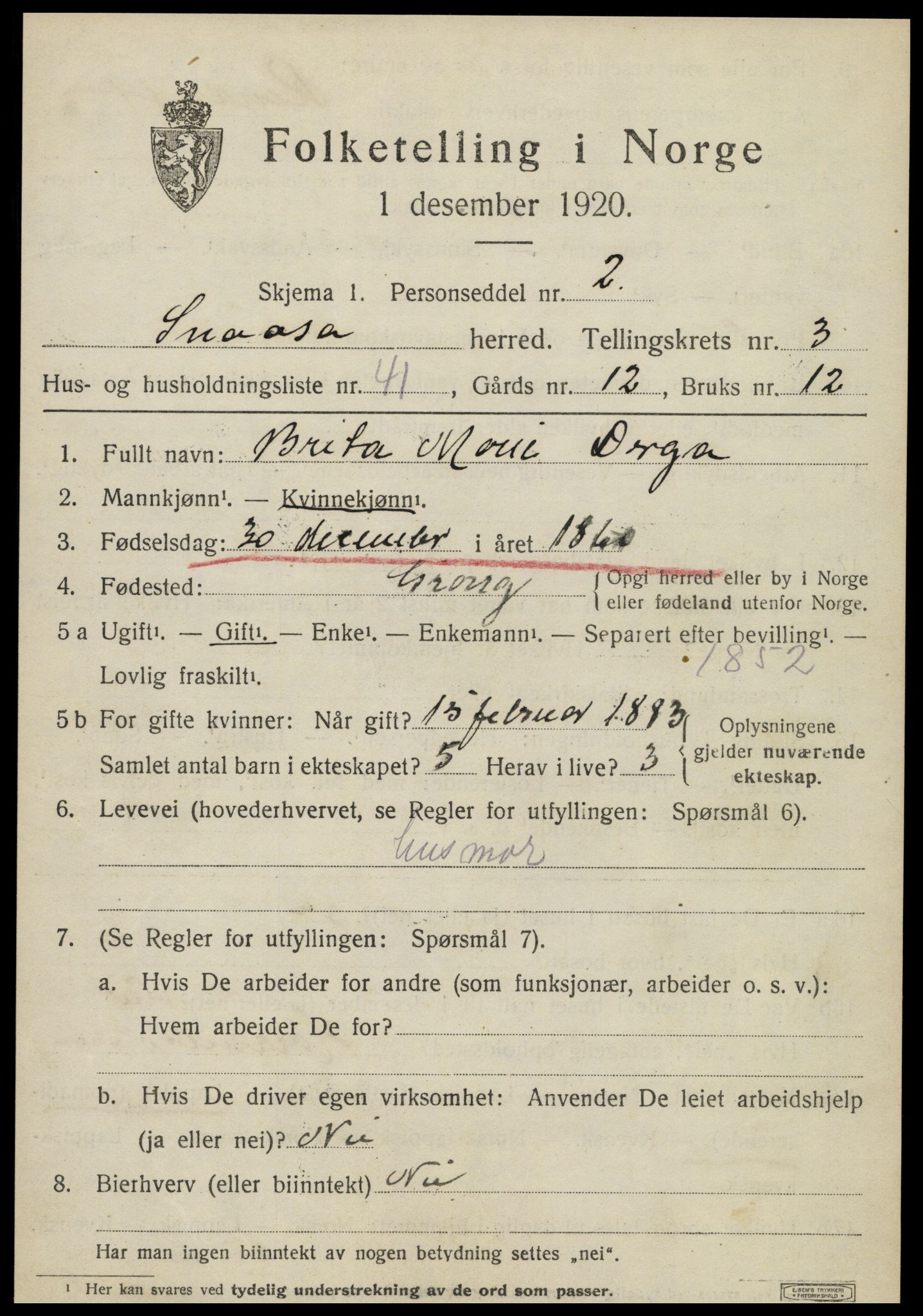 SAT, 1920 census for Snåsa, 1920, p. 1946