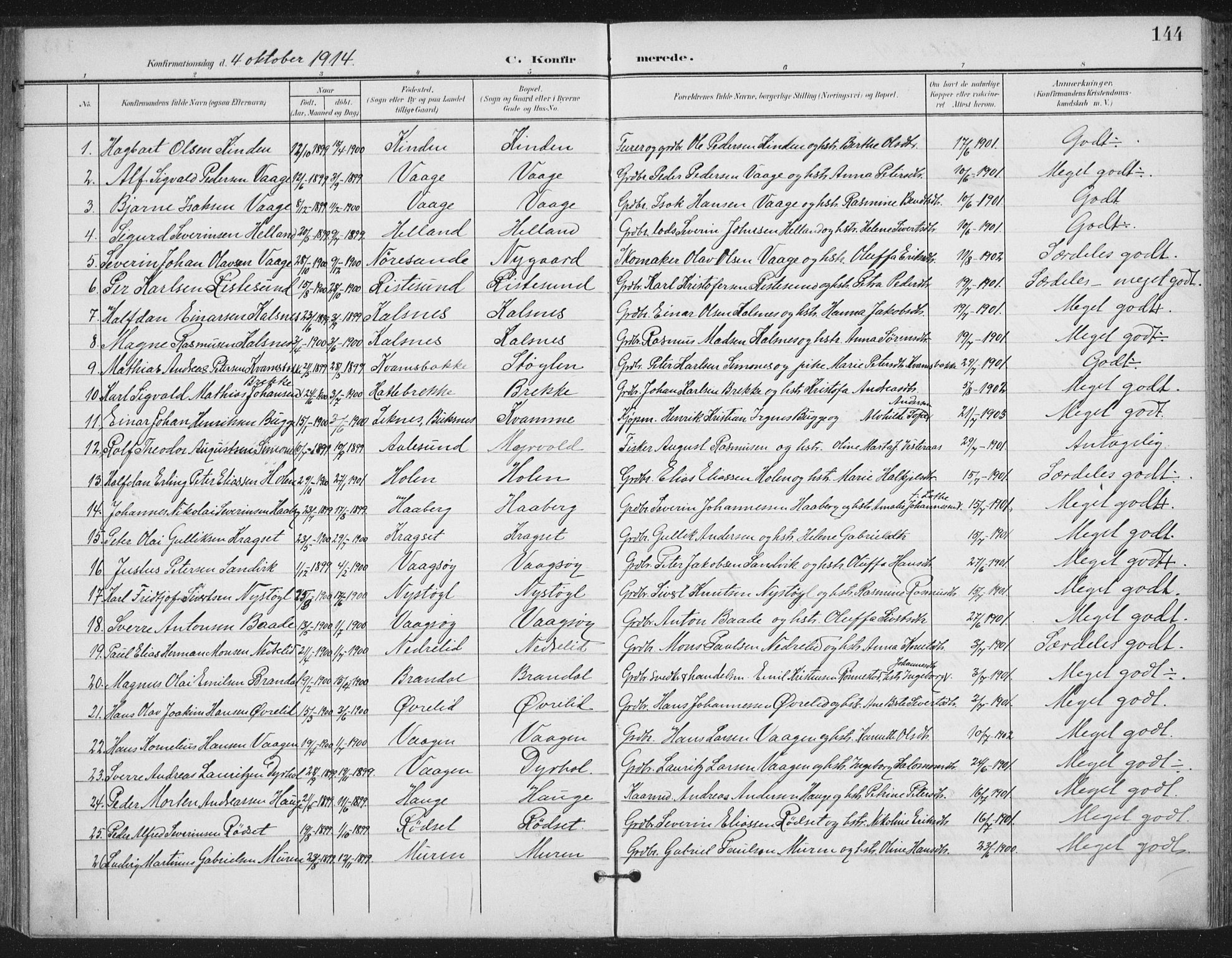 Ministerialprotokoller, klokkerbøker og fødselsregistre - Møre og Romsdal, AV/SAT-A-1454/503/L0038: Parish register (official) no. 503A06, 1901-1917, p. 144